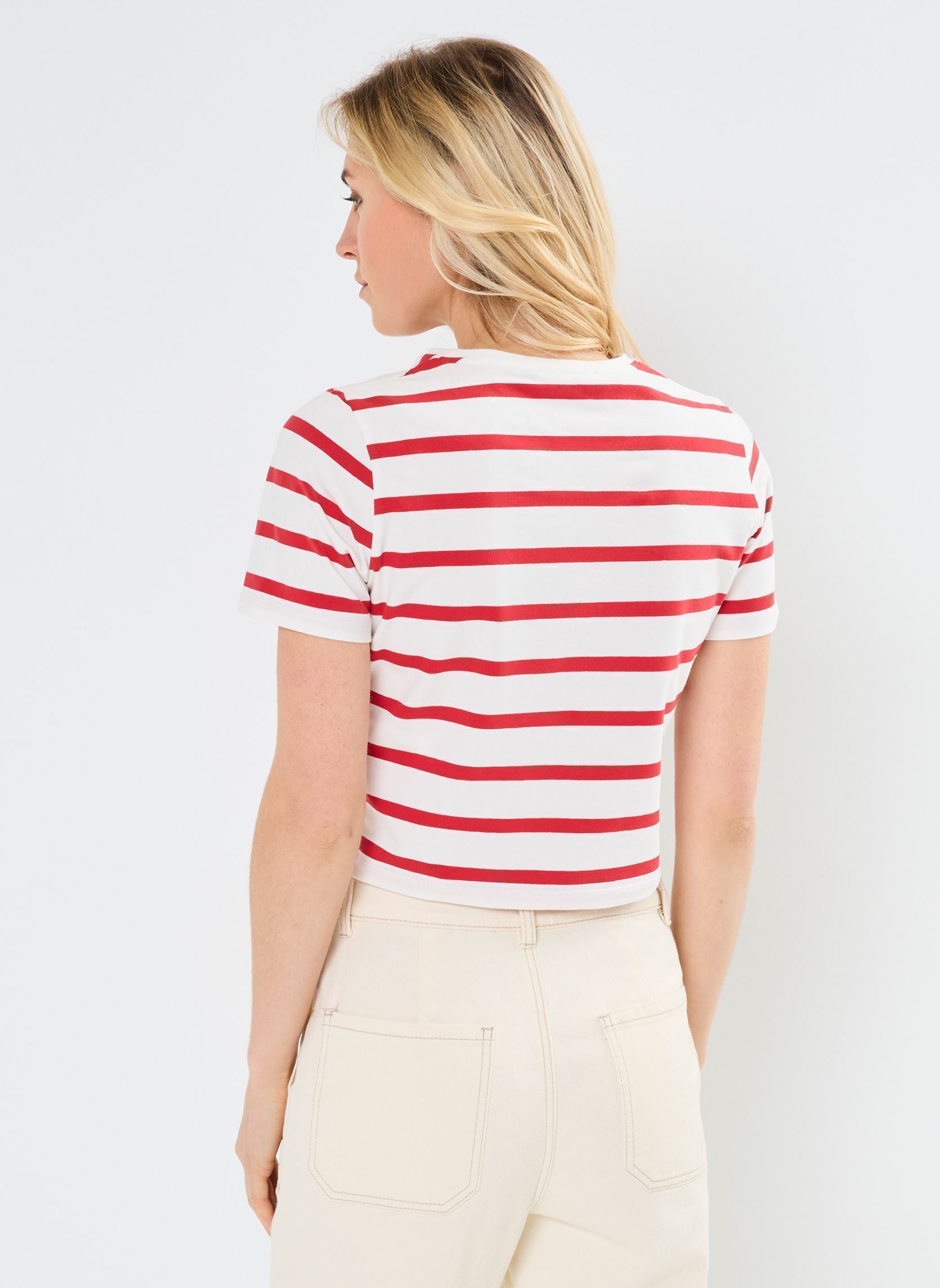 Tee-shirts manches courtes T-SHIRT-RAYURES-COURT femme rouge MADE BY Tee-shirts manches courtes T-SHIRT-RAYURES-COURT femme rouge RAY-KFIT-W V2