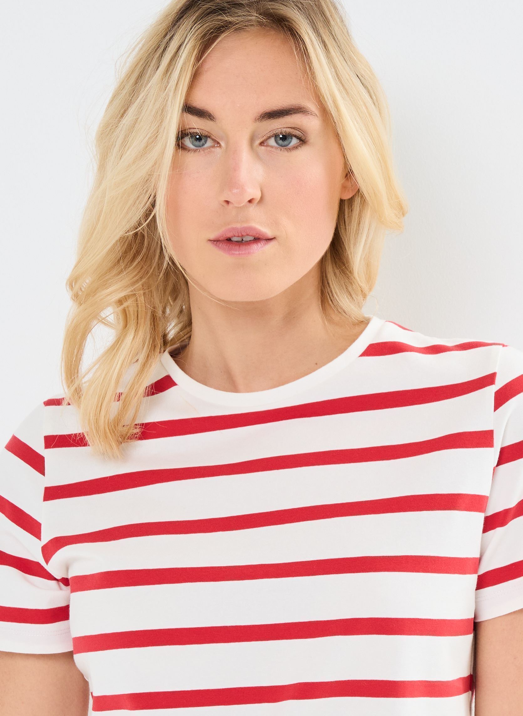 Tee-shirts manches courtes T-SHIRT-RAYURES-COURT femme rouge MADE BY Tee-shirts manches courtes T-SHIRT-RAYURES-COURT femme rouge RAY-KFIT-W V2