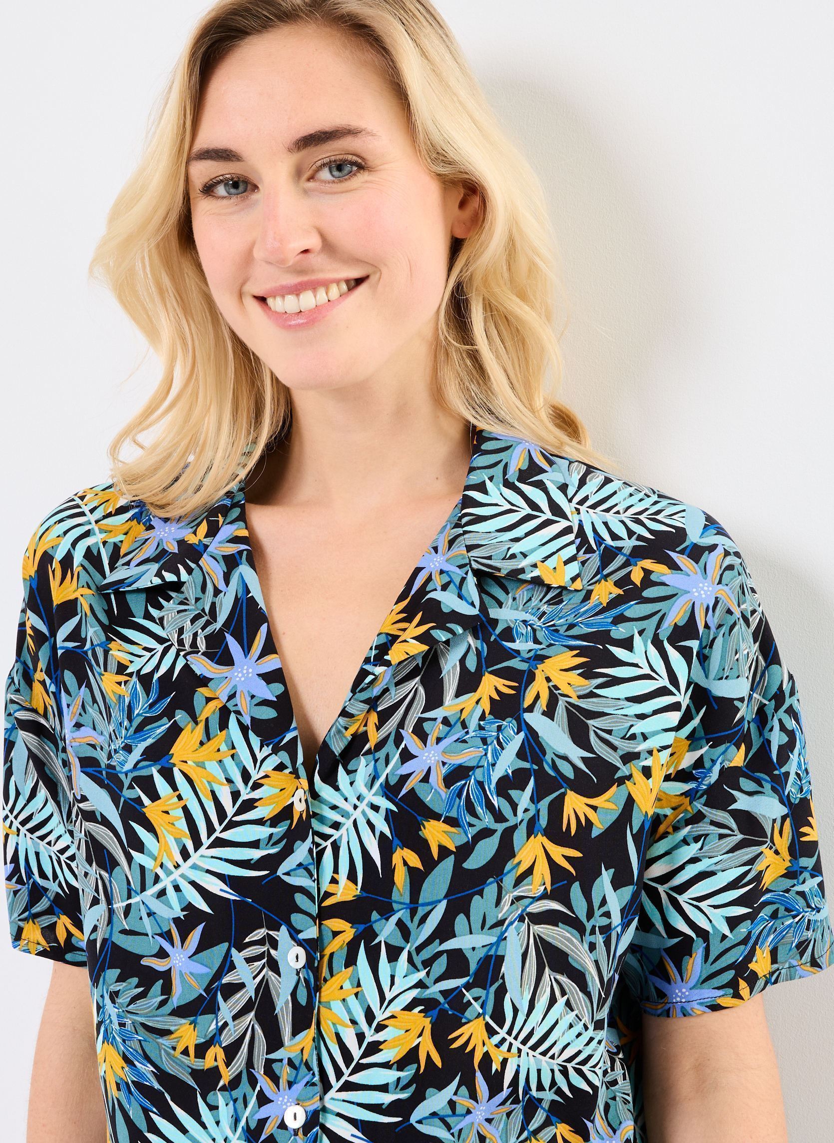 Chemises manches courtes CHEMISE-PALMIER femme multicolore MADE BY Chemises manches courtes CHEMISE-PALMIER femme multicolore IMP_PALME MULTICO_NOIR