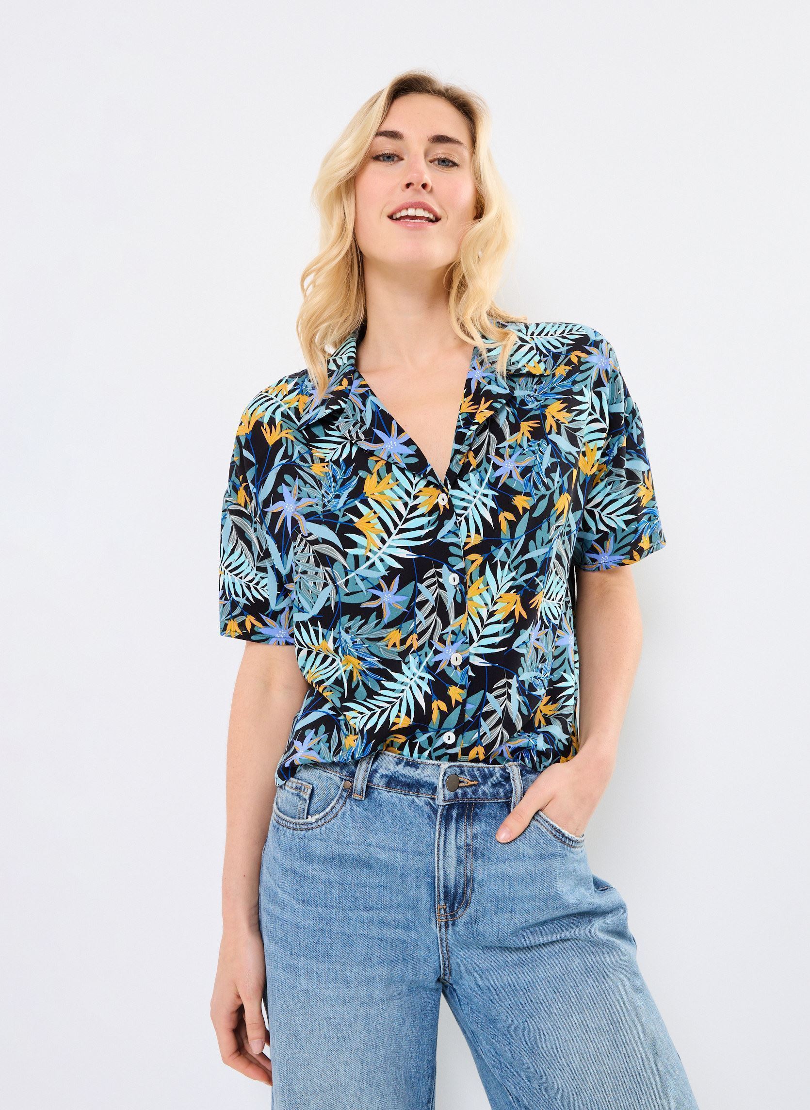 Chemises manches courtes CHEMISE-PALMIER femme multicolore MADE BY Chemises manches courtes CHEMISE-PALMIER femme multicolore IMP_PALME MULTICO_NOIR