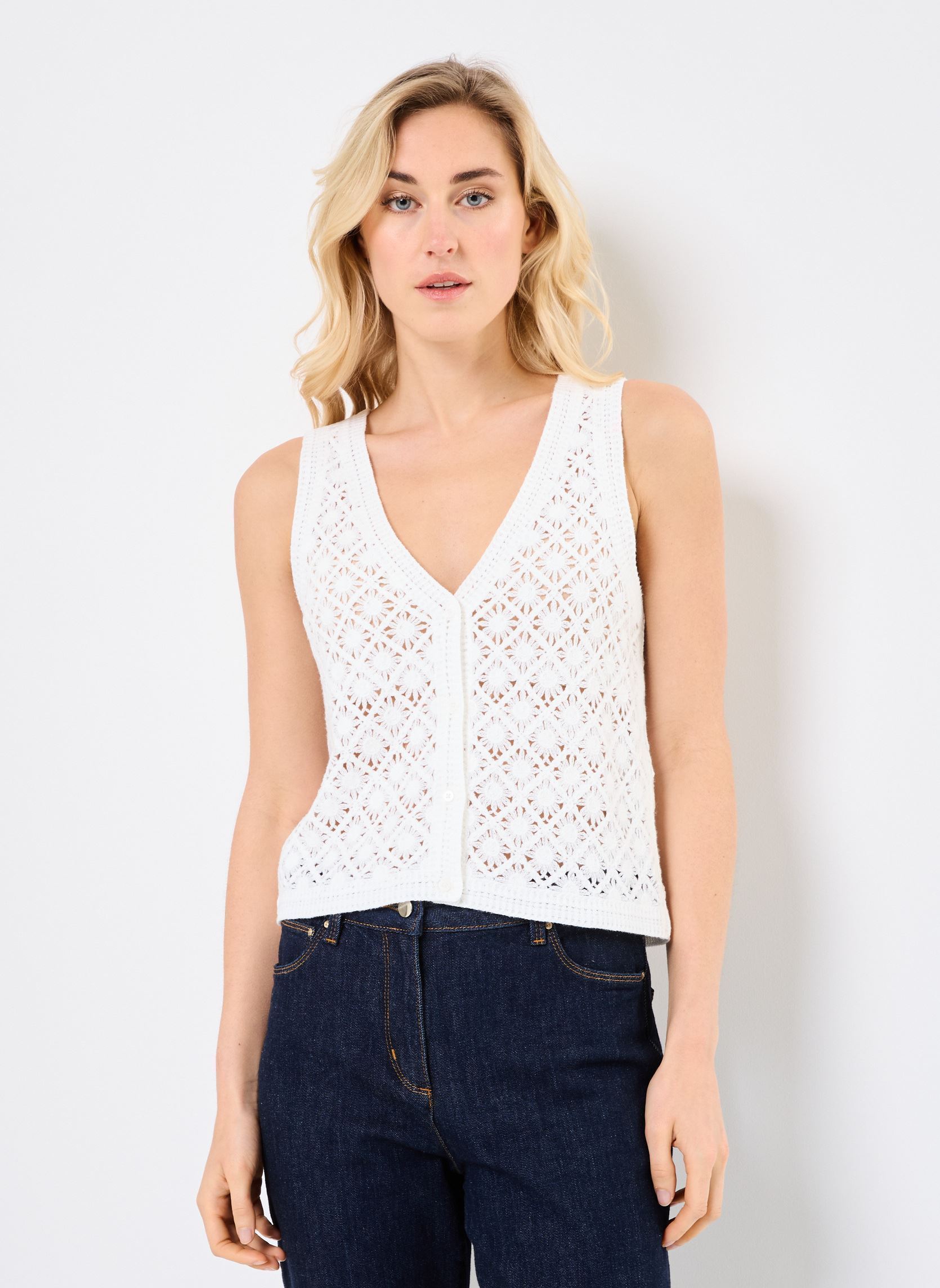 Gilets MON-GILET CROCHET femme blanc Georgia Rose Gilets MON-GILET CROCHET femme blanc CLOUD DANCER