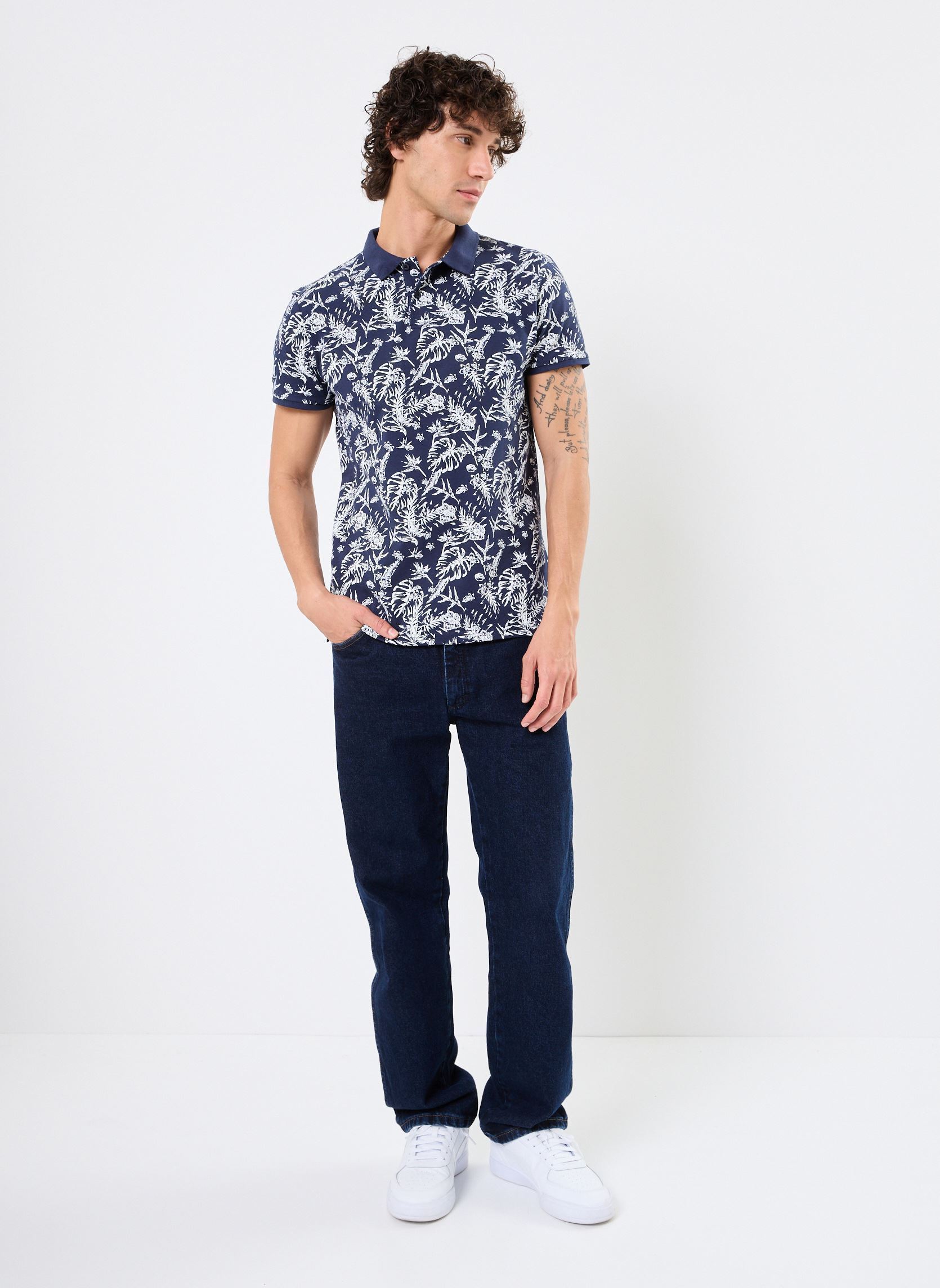 Poloshirts T-POLO-FEUILLE herren blau MADE BY Poloshirts T-POLO-FEUILLE herren blau FEUILLES1TONE_ECRU