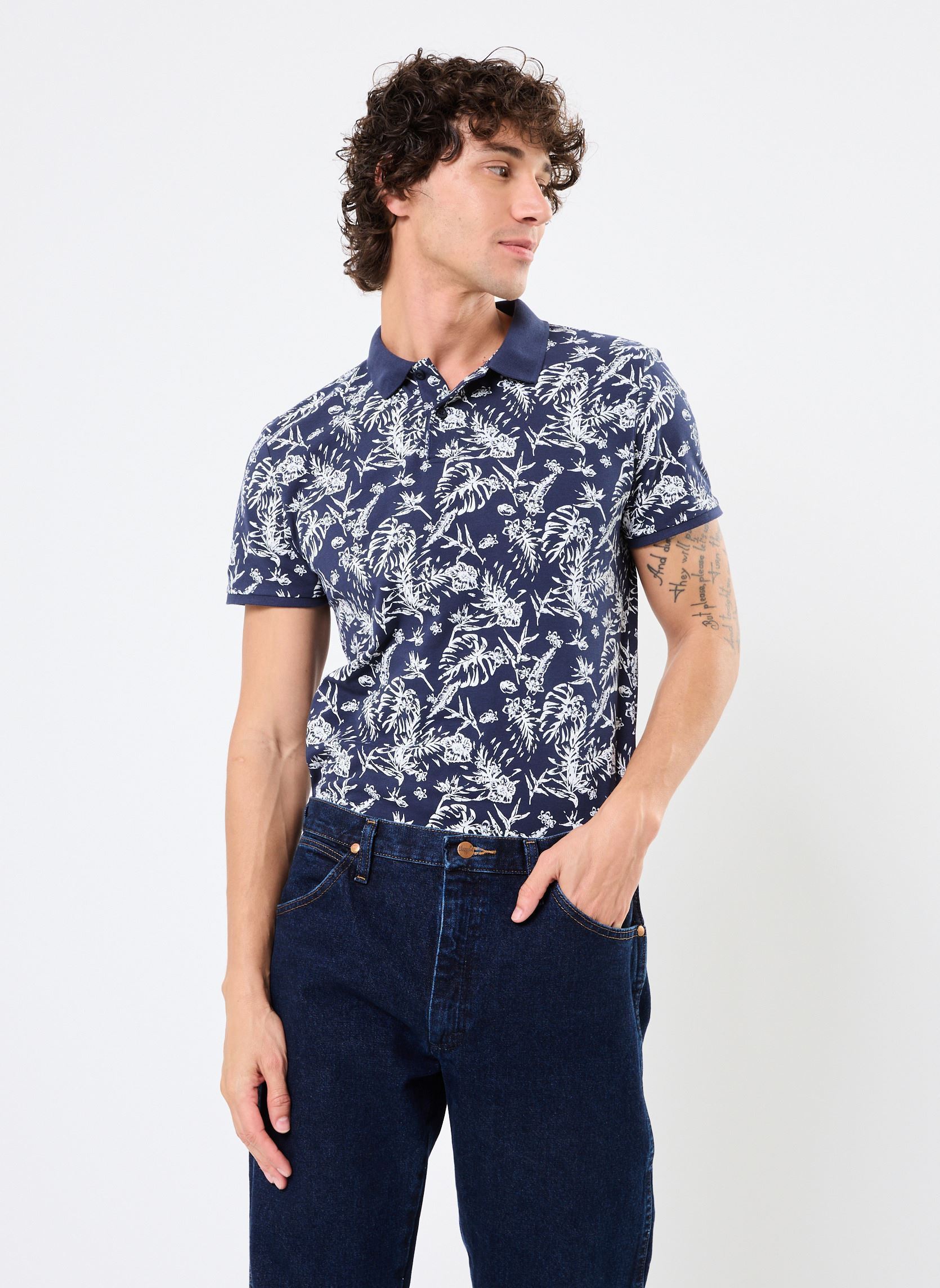 Poloshirts T-POLO-FEUILLE herren blau MADE BY Poloshirts T-POLO-FEUILLE herren blau FEUILLES1TONE_ECRU