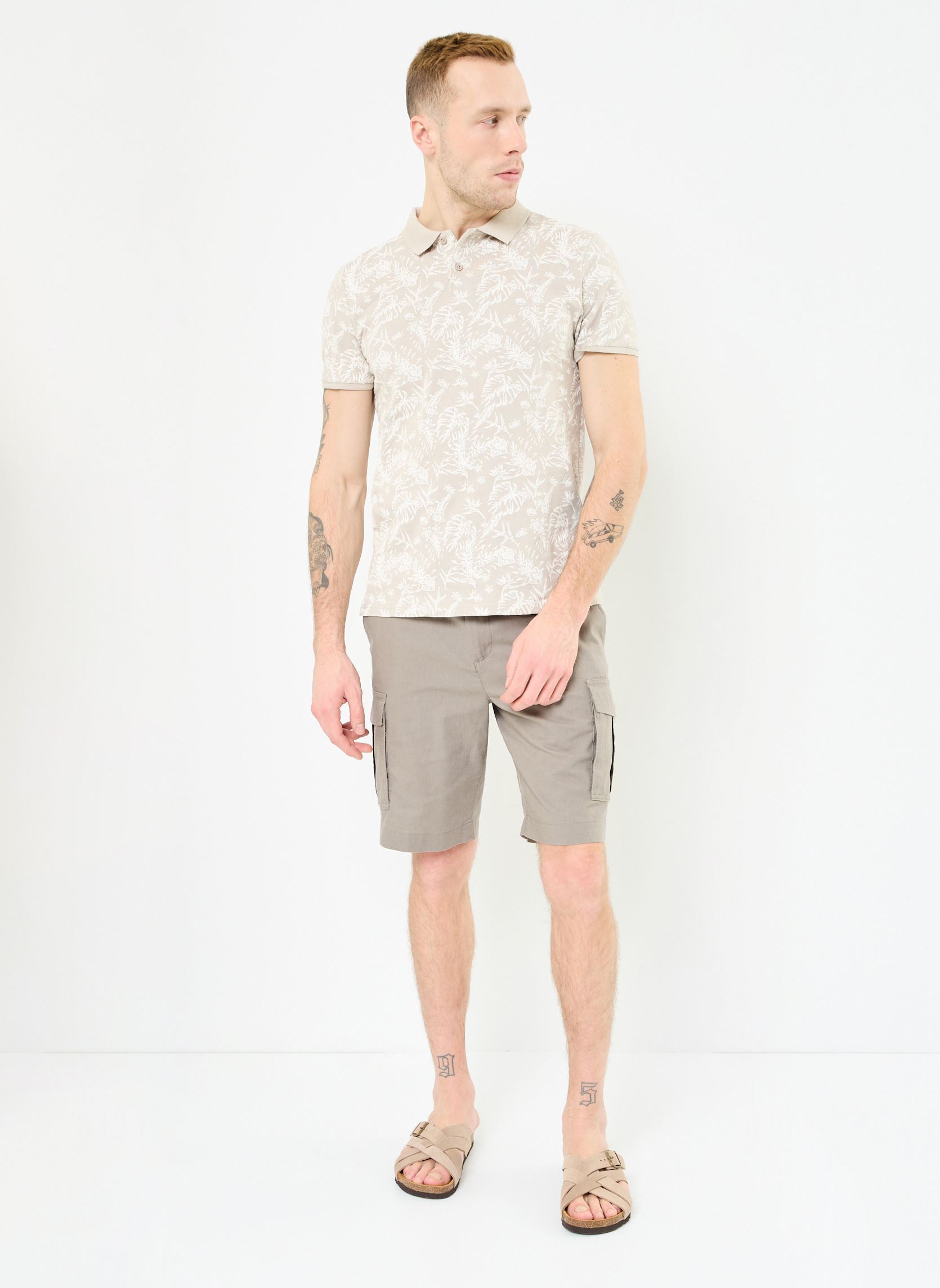 Polos T-POLO-FEUILLE homme beige MADE BY Polos T-POLO-FEUILLE homme beige FEUILLES1TONE_SNOW