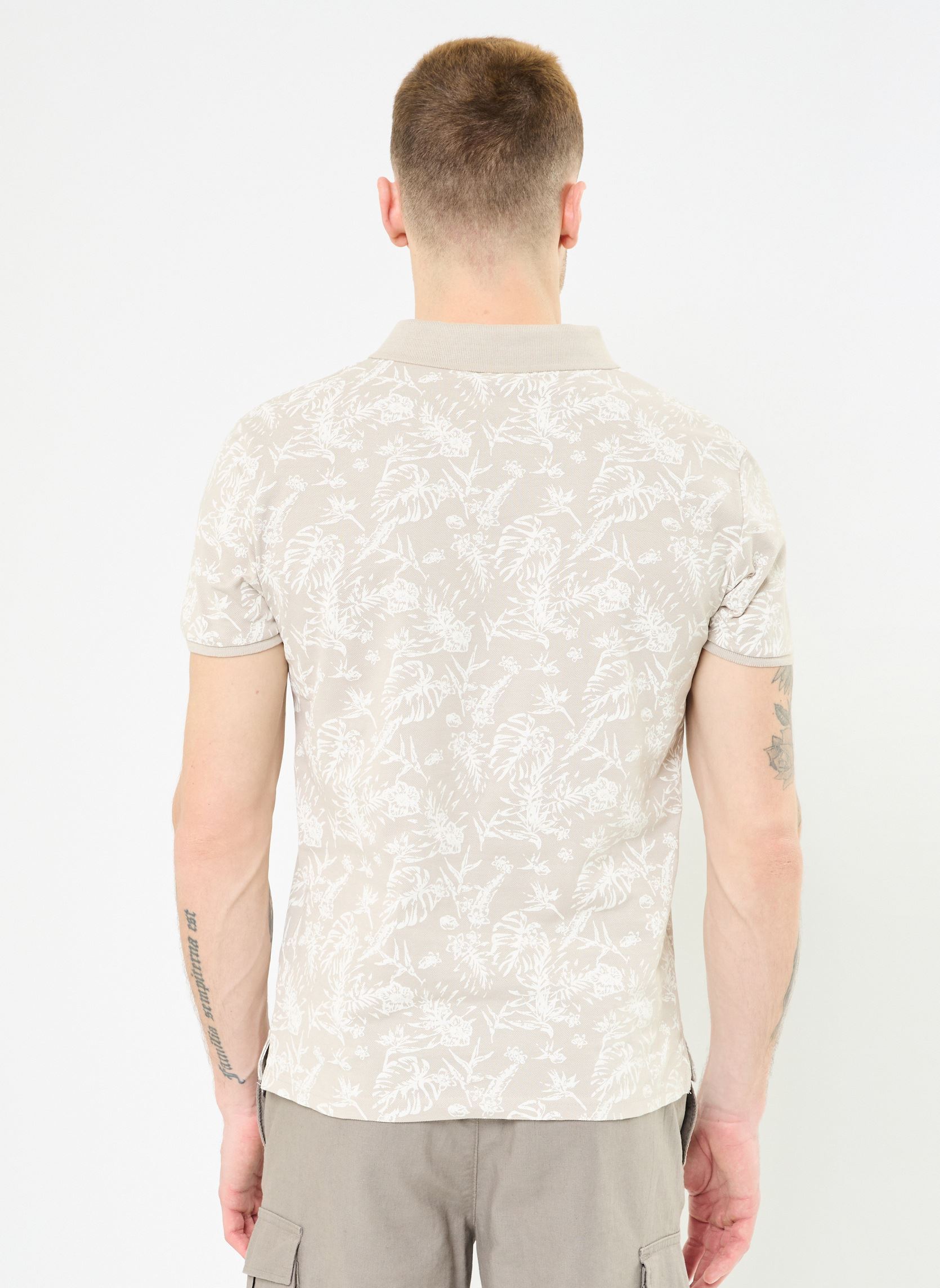Polos T-POLO-FEUILLE homme beige MADE BY Polos T-POLO-FEUILLE homme beige FEUILLES1TONE_SNOW