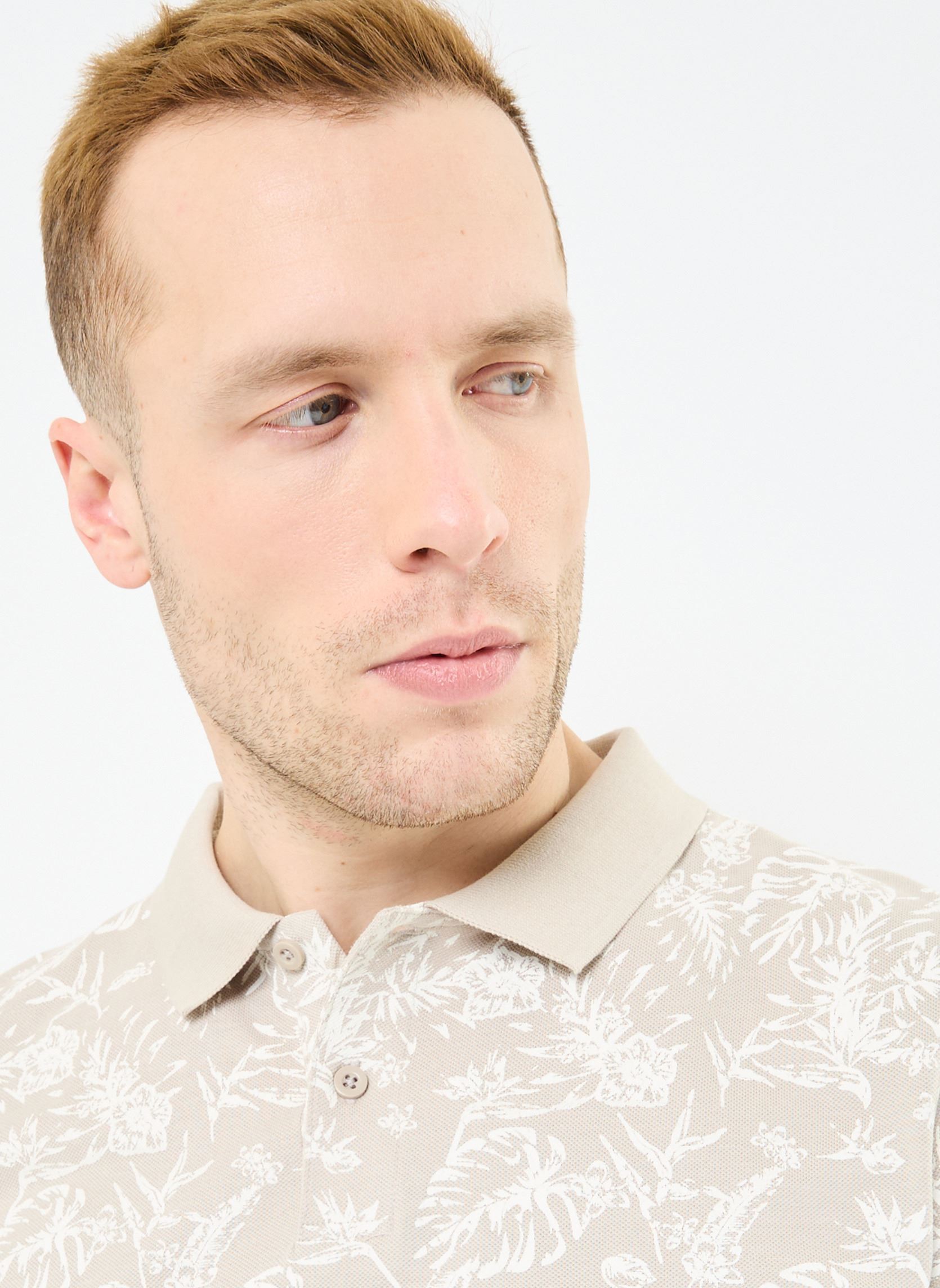 Polos T-POLO-FEUILLE homme beige MADE BY Polos T-POLO-FEUILLE homme beige FEUILLES1TONE_SNOW