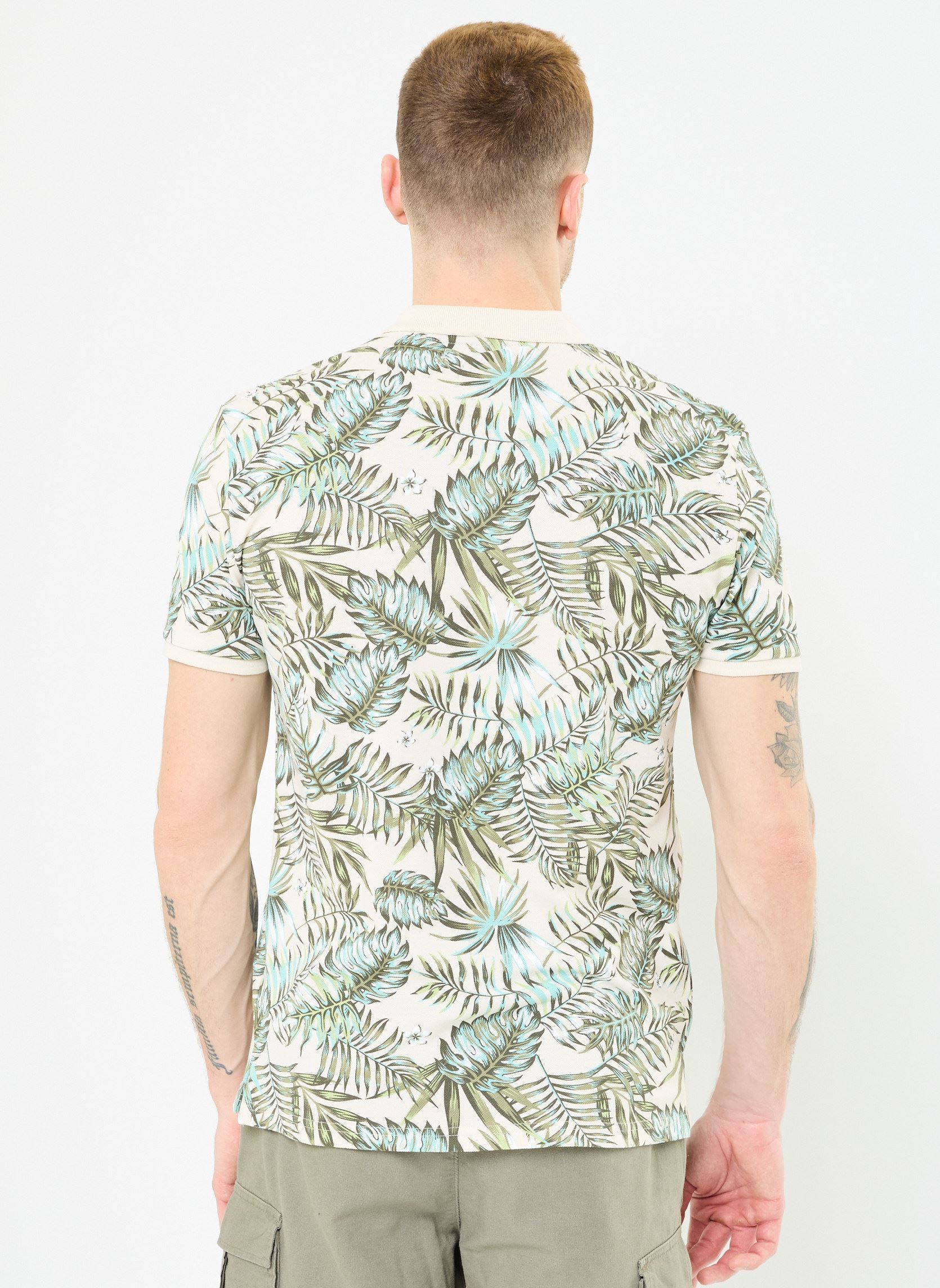 Kurzarm-Poloshirts T-POLO-FLEURS herren beige MADE BY Kurzarm-Poloshirts T-POLO-FLEURS herren beige PALM_MULTI_BIRCH