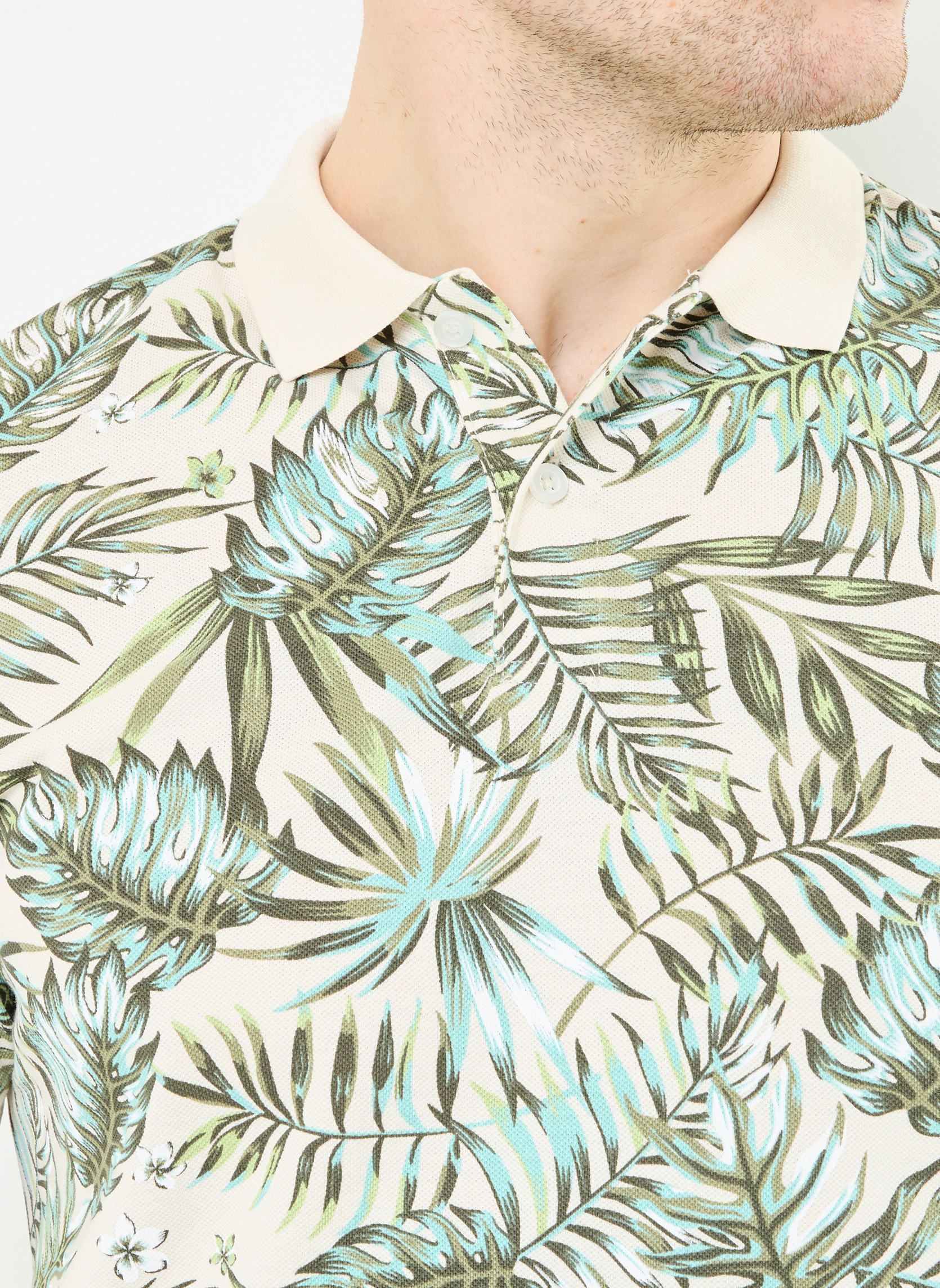 Kurzarm-Poloshirts T-POLO-FLEURS herren beige MADE BY Kurzarm-Poloshirts T-POLO-FLEURS herren beige PALM_MULTI_BIRCH