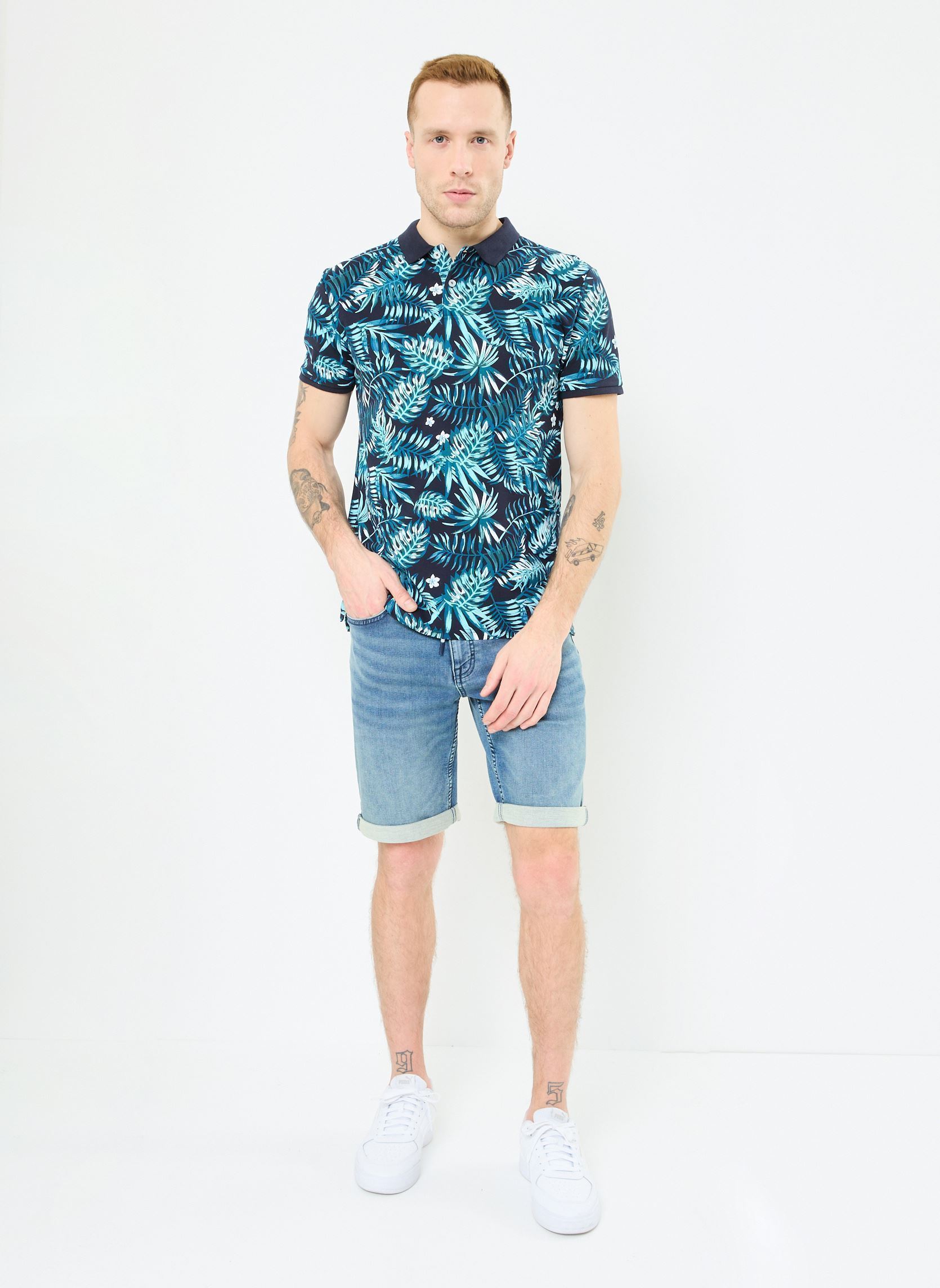 Polo a maniche corte T-POLO-FLEURS uomo blu MADE BY Polo a maniche corte T-POLO-FLEURS uomo blu PALM_MULTI_BLEU