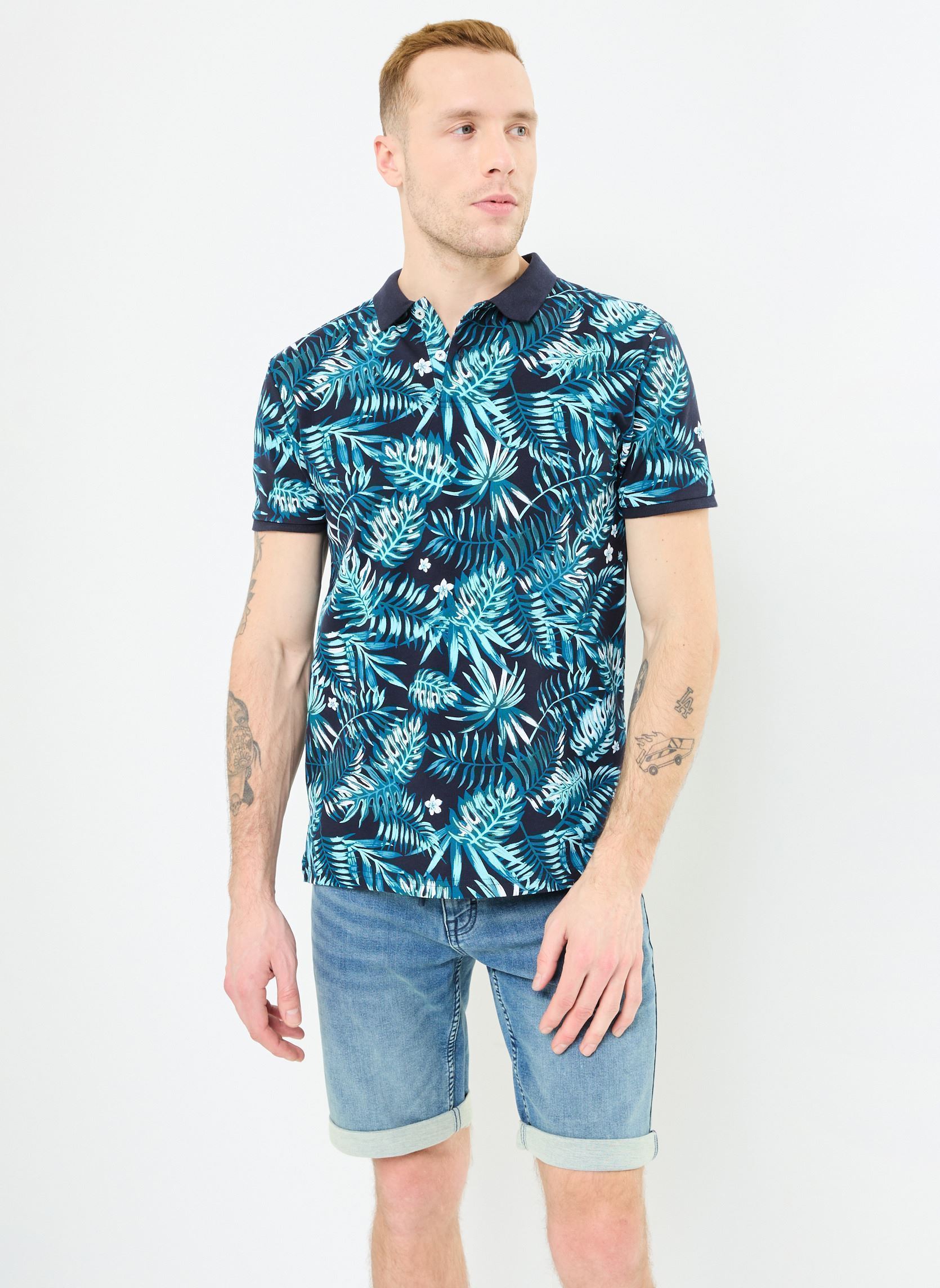 Polo a maniche corte T-POLO-FLEURS uomo blu MADE BY Polo a maniche corte T-POLO-FLEURS uomo blu PALM_MULTI_BLEU