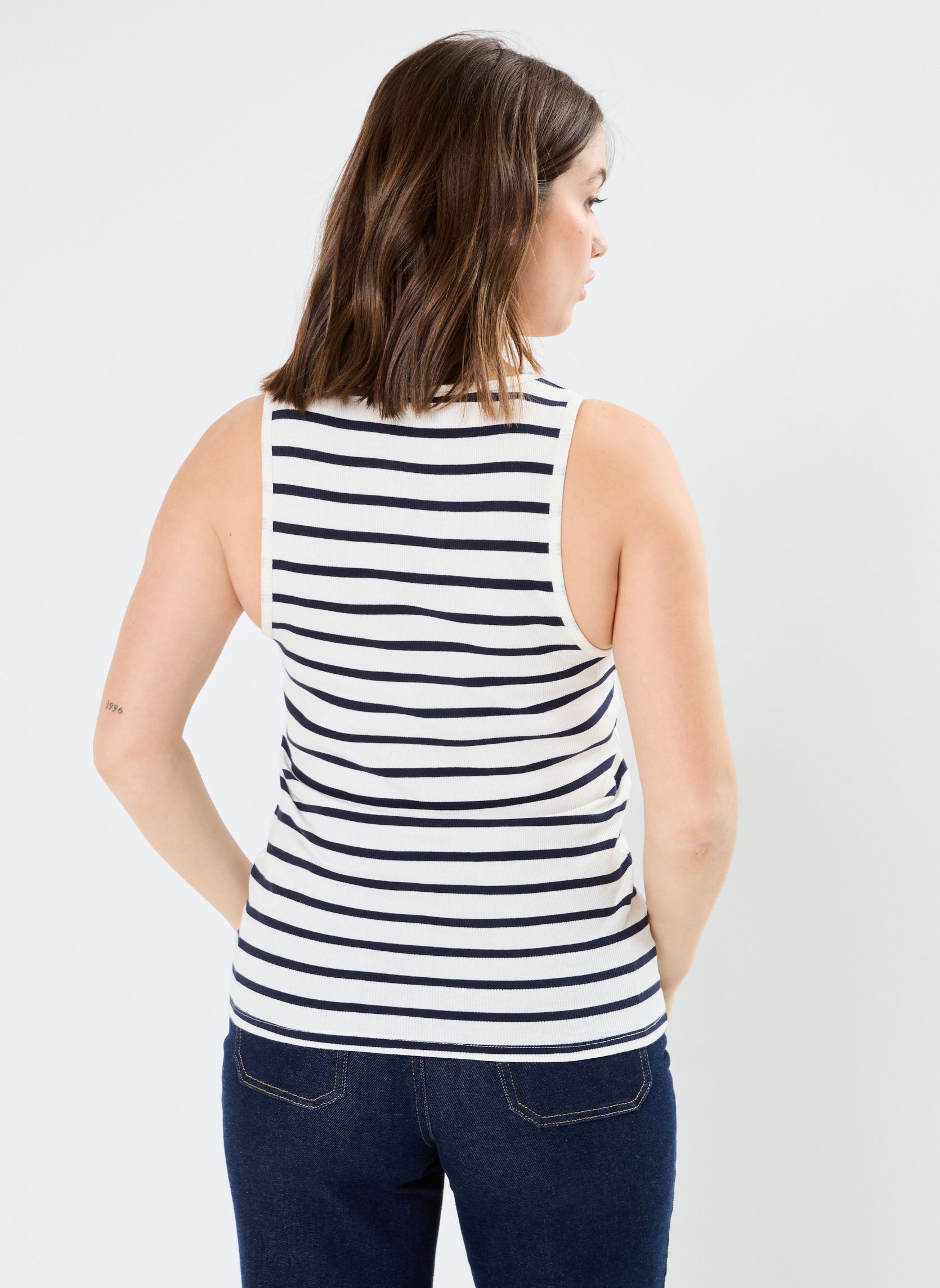 Débardeurs DEBARDEUR-TUNISIEN femme bleu MADE BY Débardeurs DEBARDEUR-TUNISIEN femme bleu IMP_RAYURE MARINE_ECRU