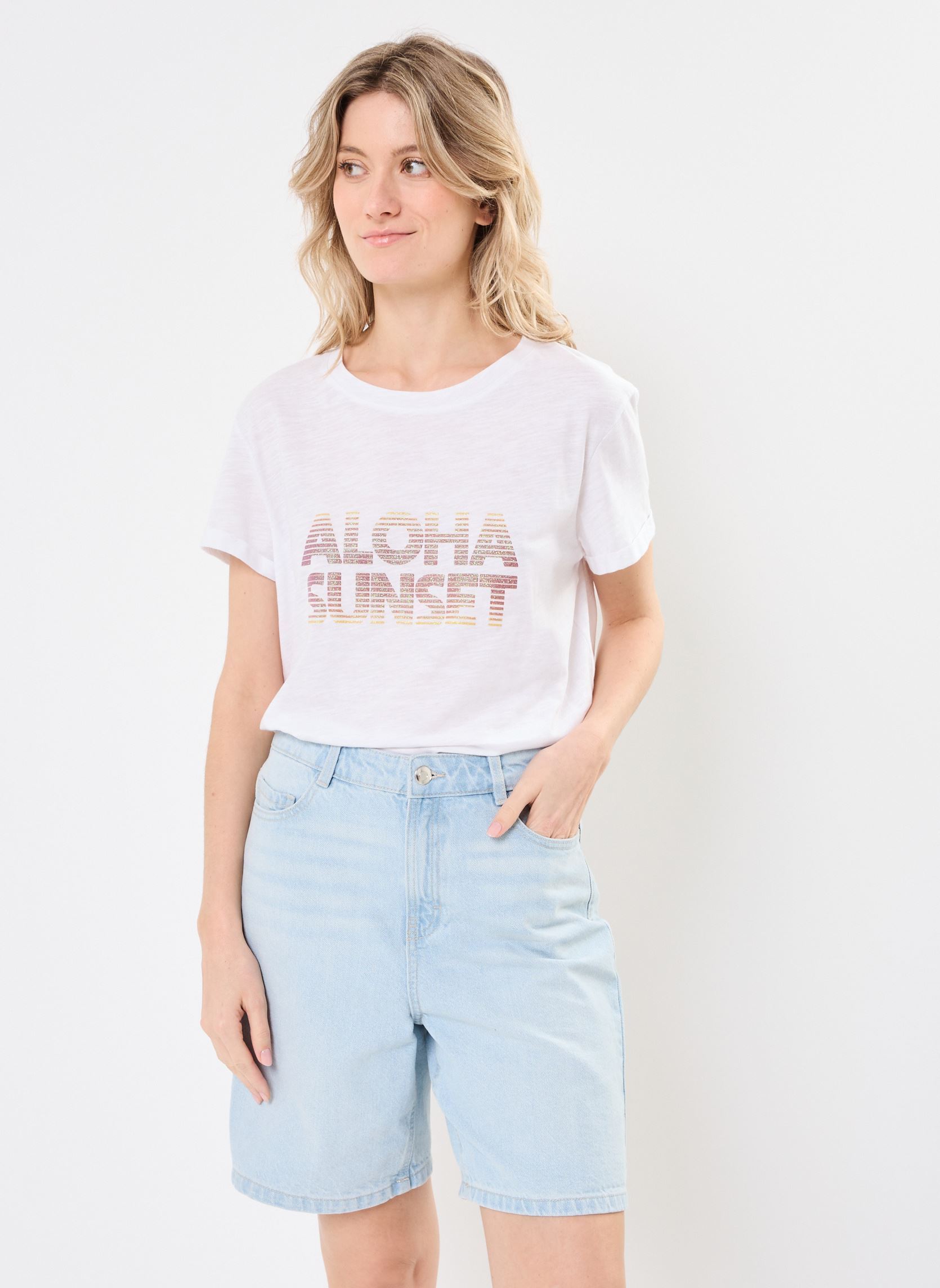 Tee-shirts manches courtes TRAVIS femme blanc MADE BY Tee-shirts manches courtes TRAVIS femme blanc ARTWORK_TCOOL_ALOHA_SNOW WHITE