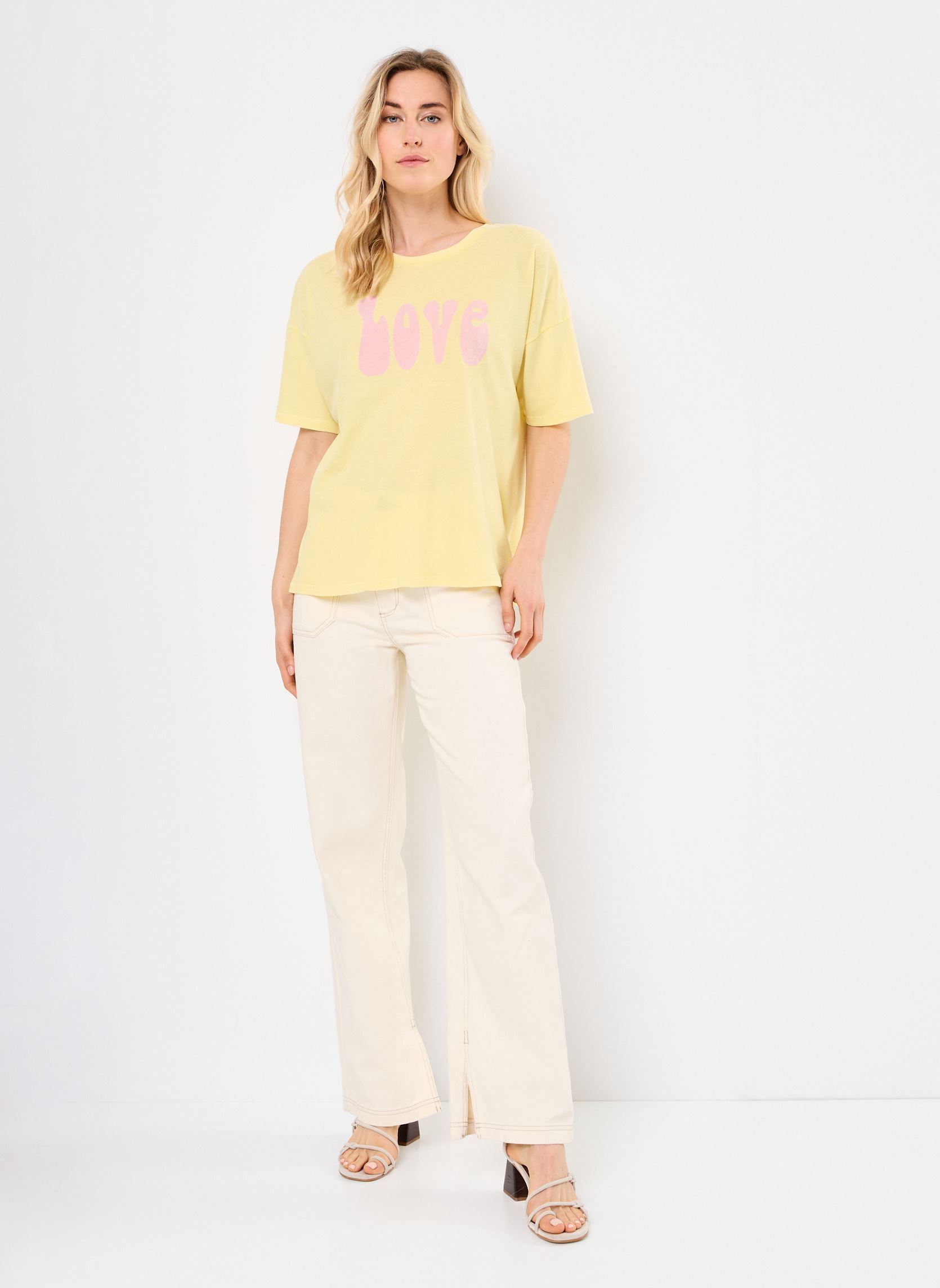 Tee-shirts manches courtes TSE2528 TEE SHIRT femme jaune Five Jeans Tee-shirts manches courtes TSE2528 TEE SHIRT femme jaune LEMON-OLD PINK