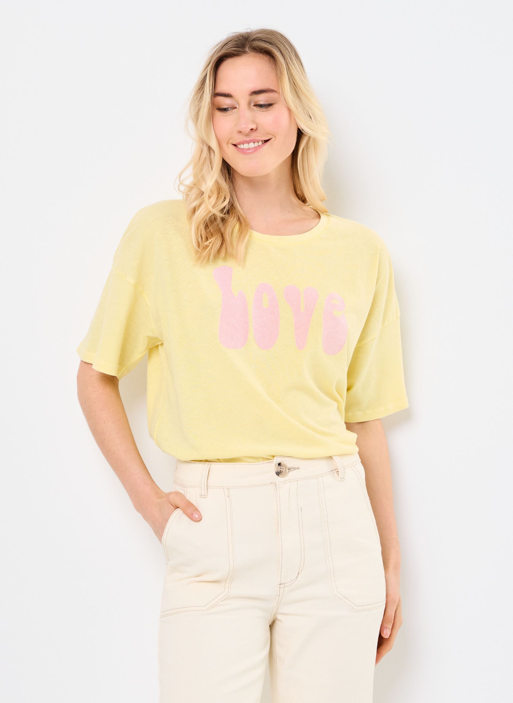 Tee-shirts manches courtes TSE2528 TEE SHIRT femme jaune Five Jeans Tee-shirts manches courtes TSE2528 TEE SHIRT femme jaune LEMON-OLD PINK