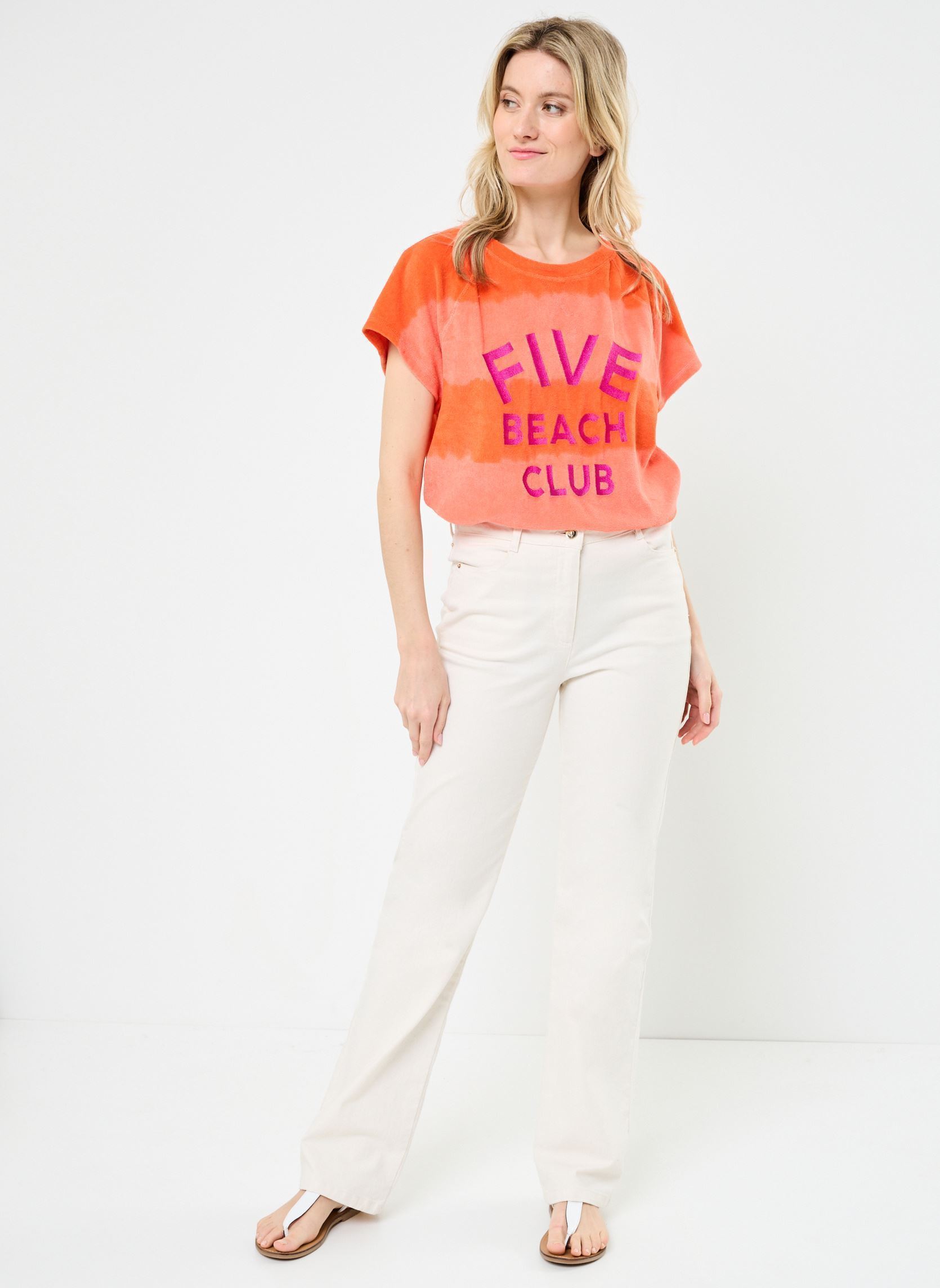 Tee-shirts manches courtes TSE2539 TEE SHIRT femme orange Five Jeans Tee-shirts manches courtes TSE2539 TEE SHIRT femme orange CORAL