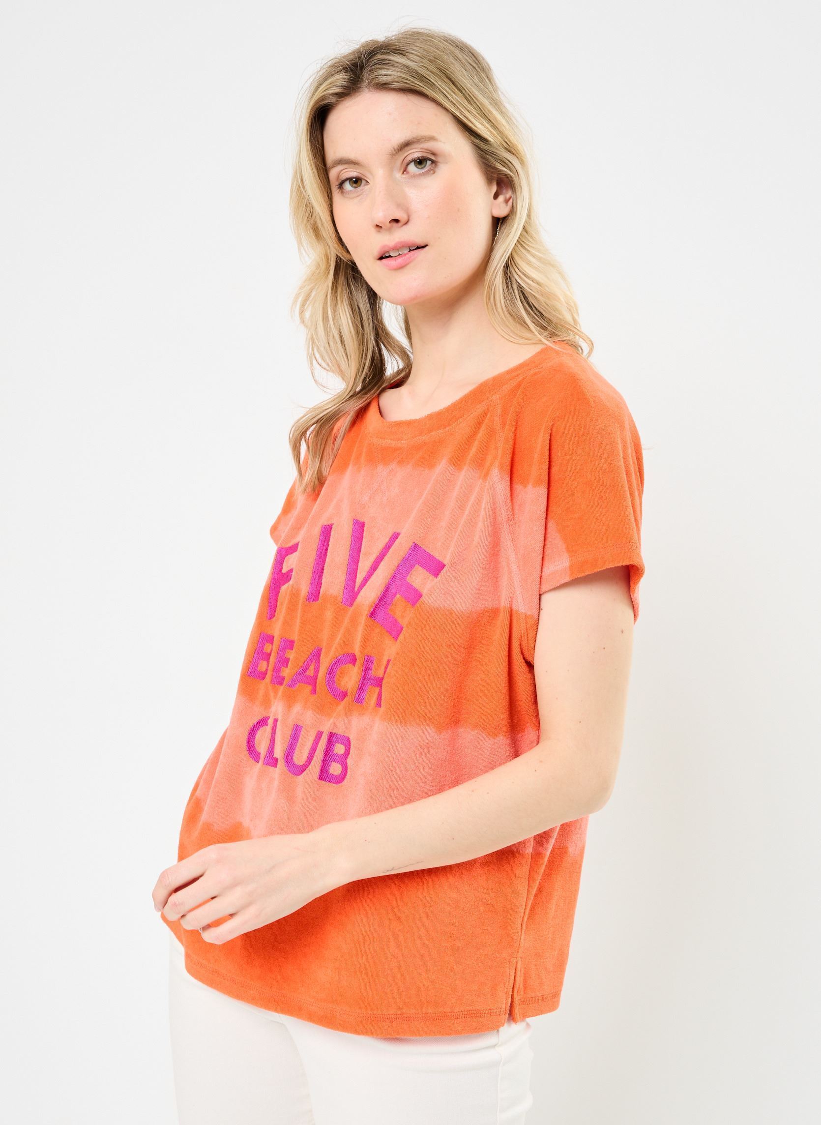 Tee-shirts manches courtes TSE2539 TEE SHIRT femme orange Five Jeans Tee-shirts manches courtes TSE2539 TEE SHIRT femme orange CORAL
