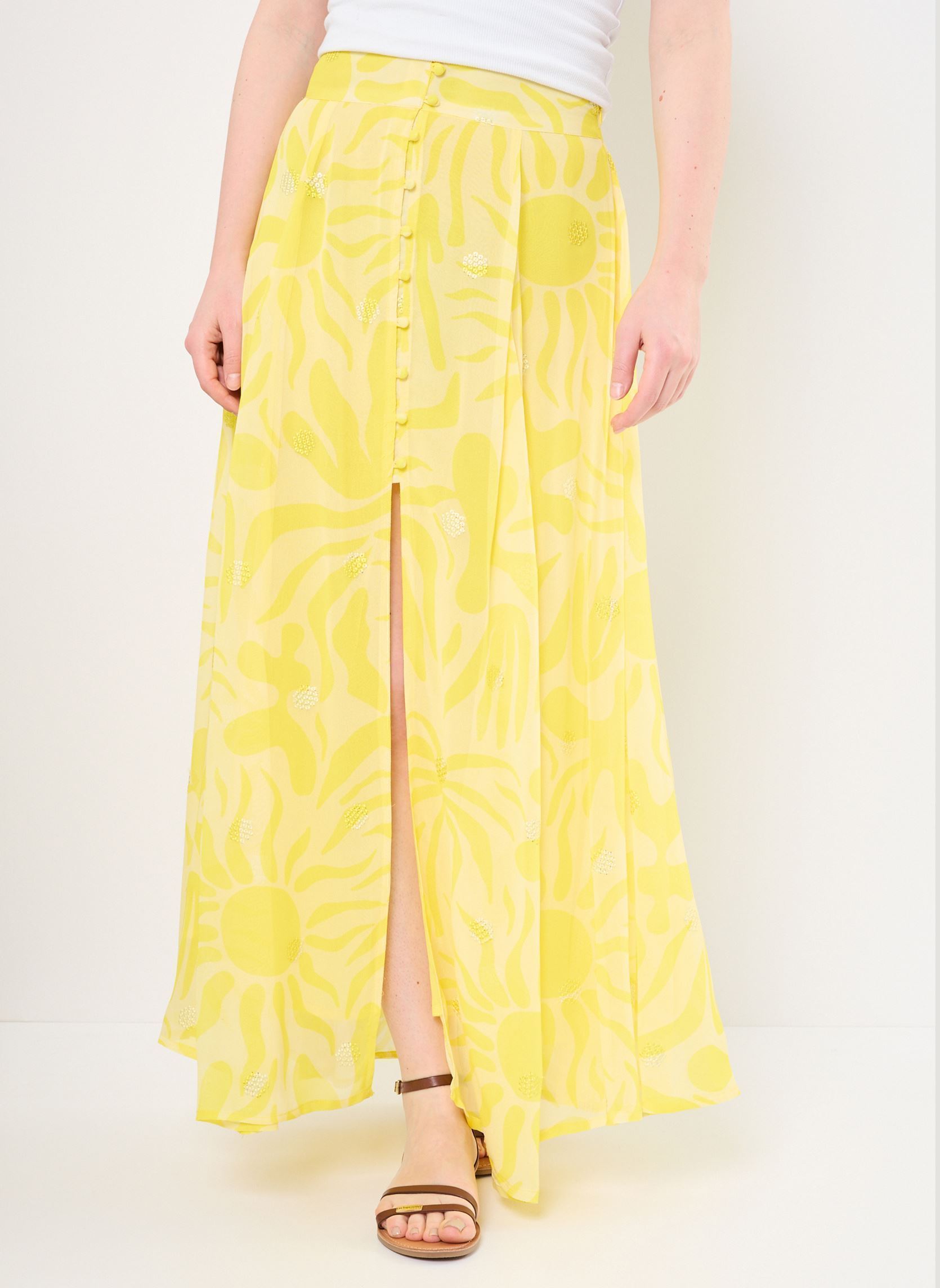 Jupe Mini Femme Jaune Taille 38 – En Polyester, Neuf Sans étiquette, Sans Marque