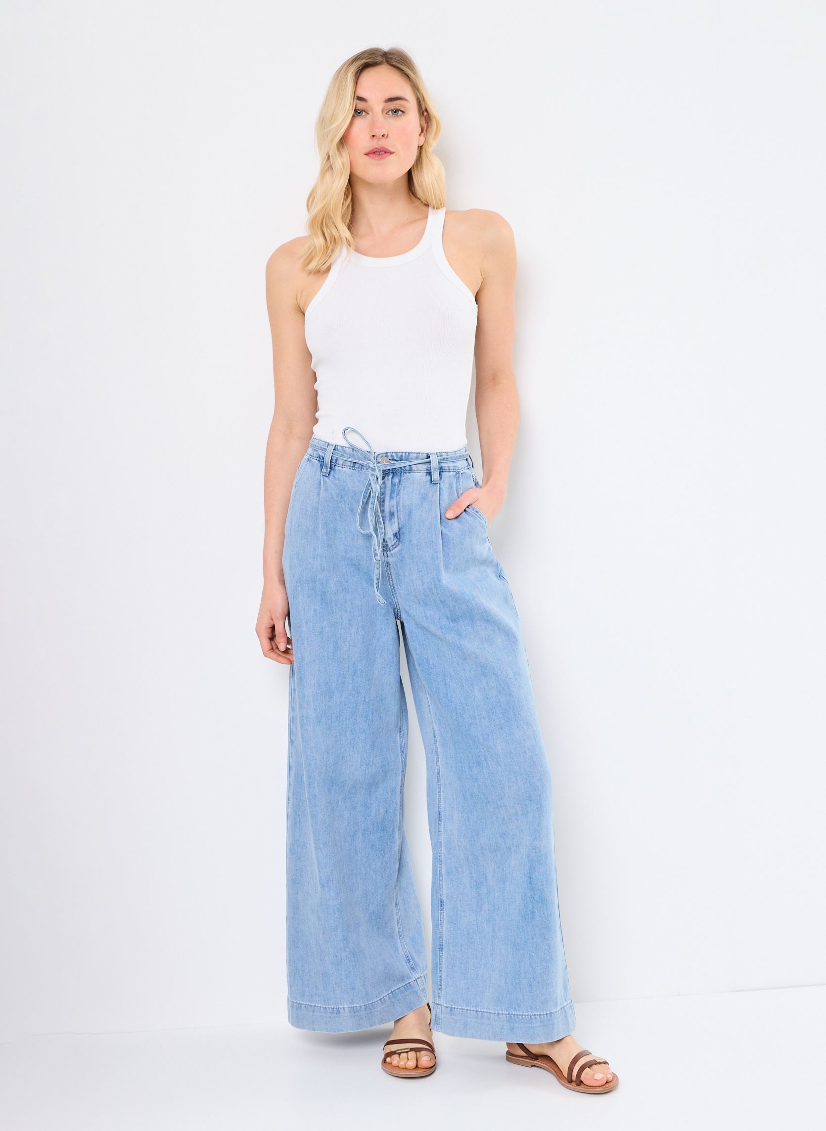 Wijde jeans / Flared Jeans Pompon dames blauw Grace & Mila Wijde jeans / Flared Jeans Pompon dames blauw Sky blue