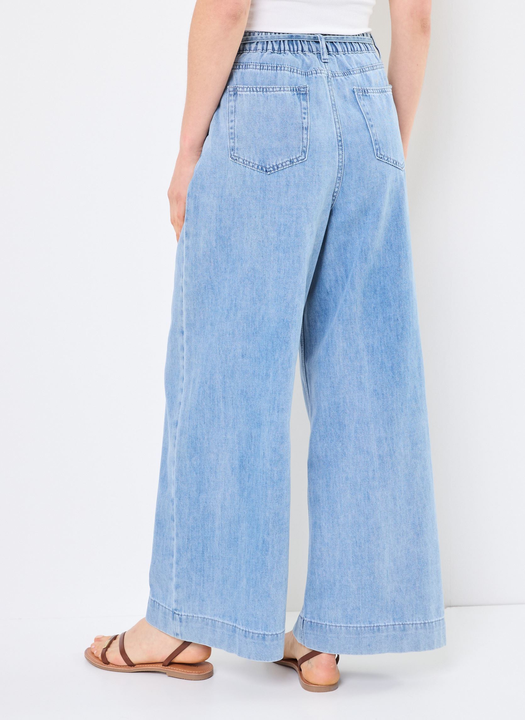 Wijde jeans / Flared Jeans Pompon dames blauw Grace & Mila Wijde jeans / Flared Jeans Pompon dames blauw Sky blue