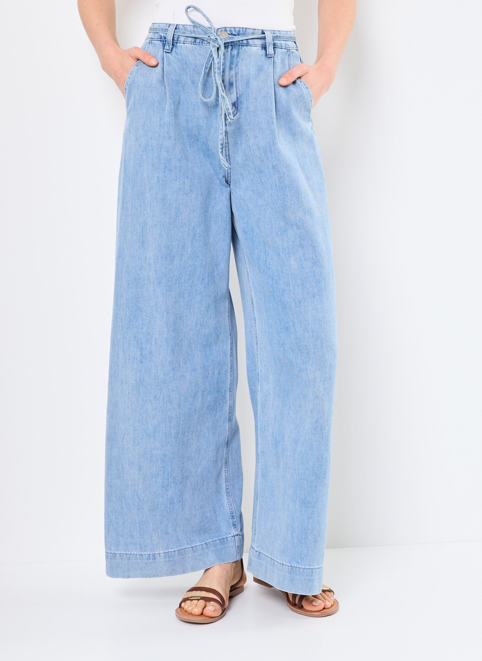 Wijde jeans / Flared Jeans Pompon dames blauw Grace & Mila Wijde jeans / Flared Jeans Pompon dames blauw Sky blue