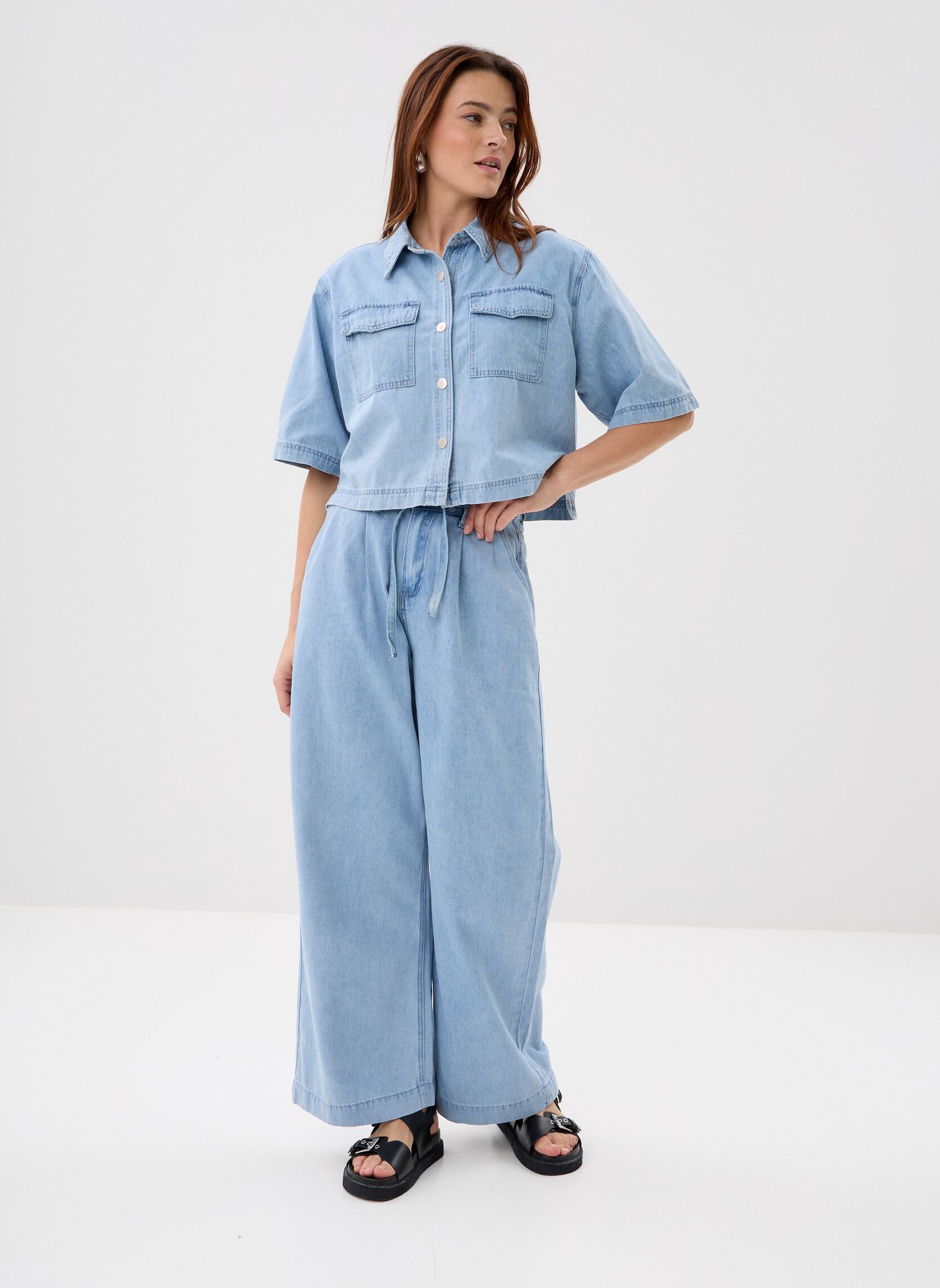 Jeans larghi Pompon donna blu Grace & Mila Jeans larghi Pompon donna blu Sky_Blue
