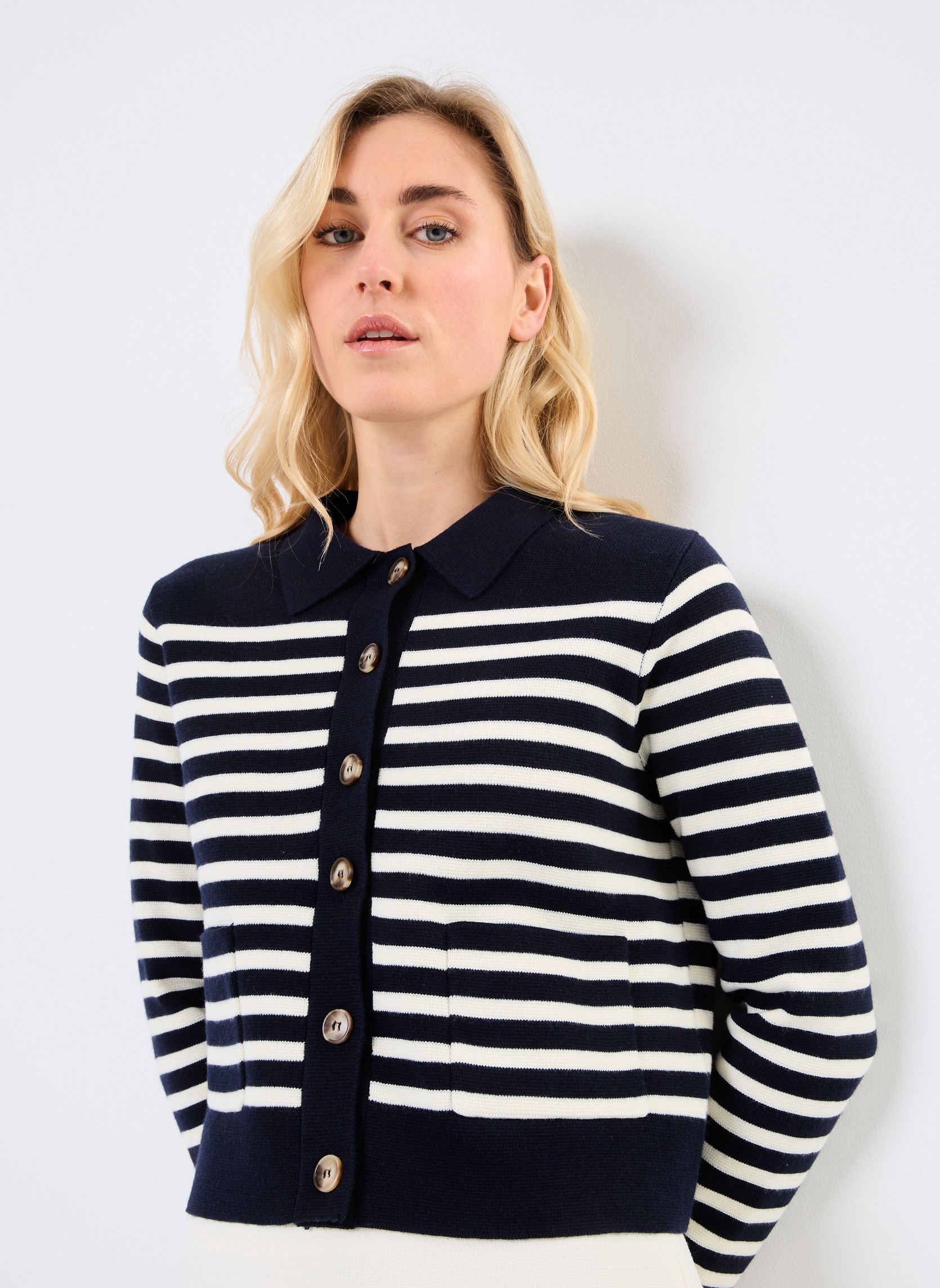 Vesten Pam dames wit Grace & Mila Vesten Pam dames wit Rayures Marine