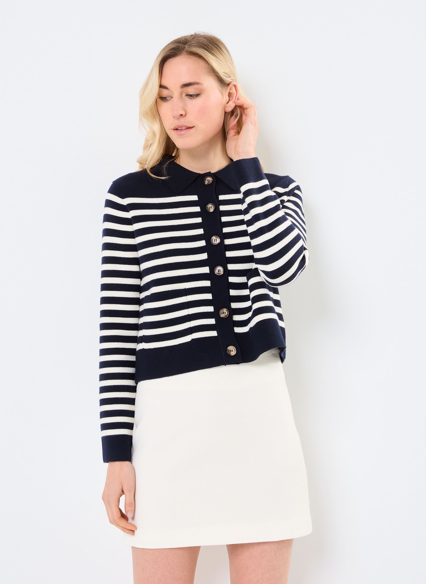 Vesten Pam dames wit Grace & Mila Vesten Pam dames wit Rayures Marine