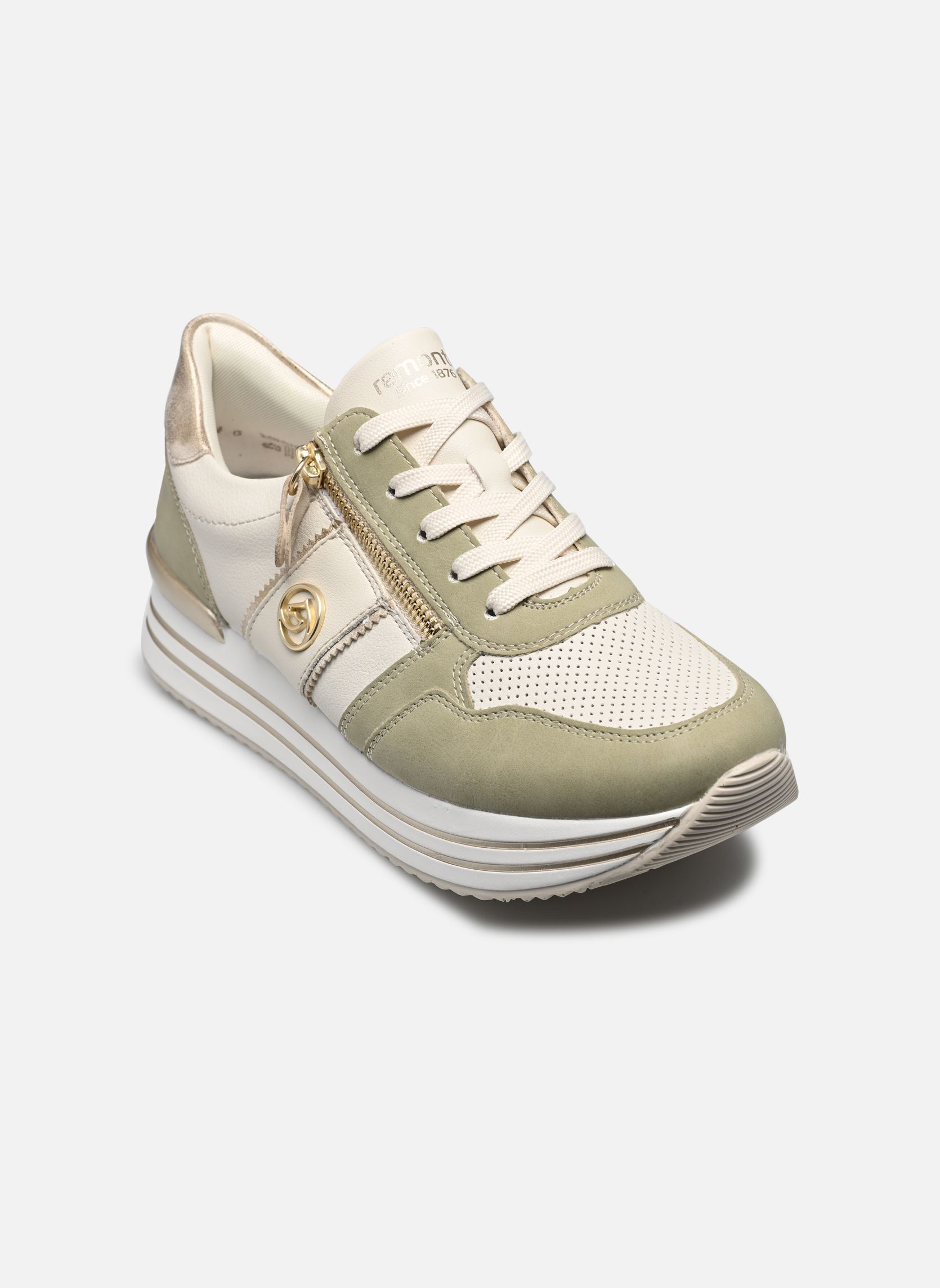 Baskets compensées D1327 femme vert Remonte Baskets compensées D1327 femme vert SALBEI/OFFWHITE/MUSCHEL/OFFWHI