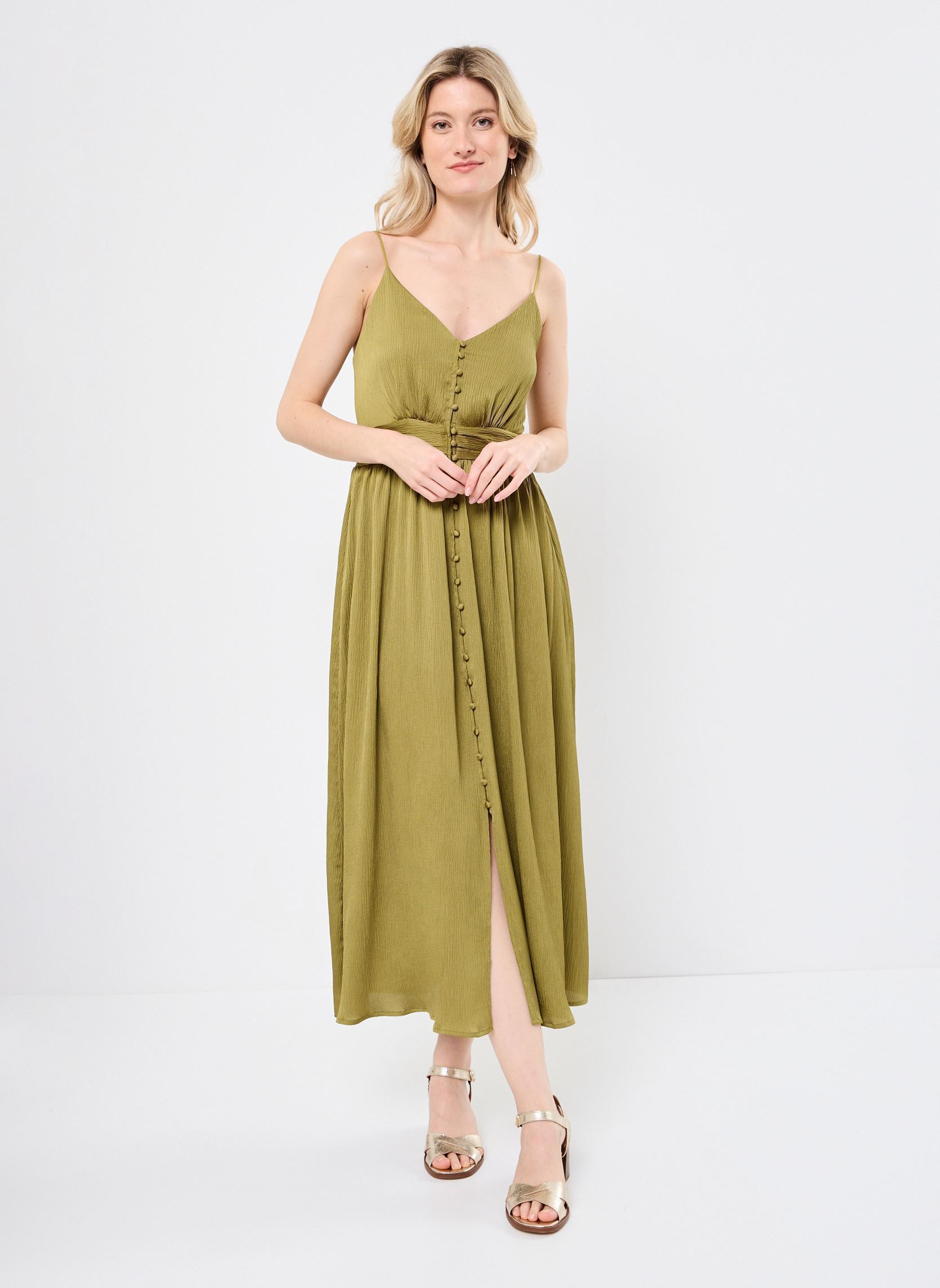 Lange Kleider CALINE damen grün Suncoo Lange Kleider CALINE damen grün KAKI
