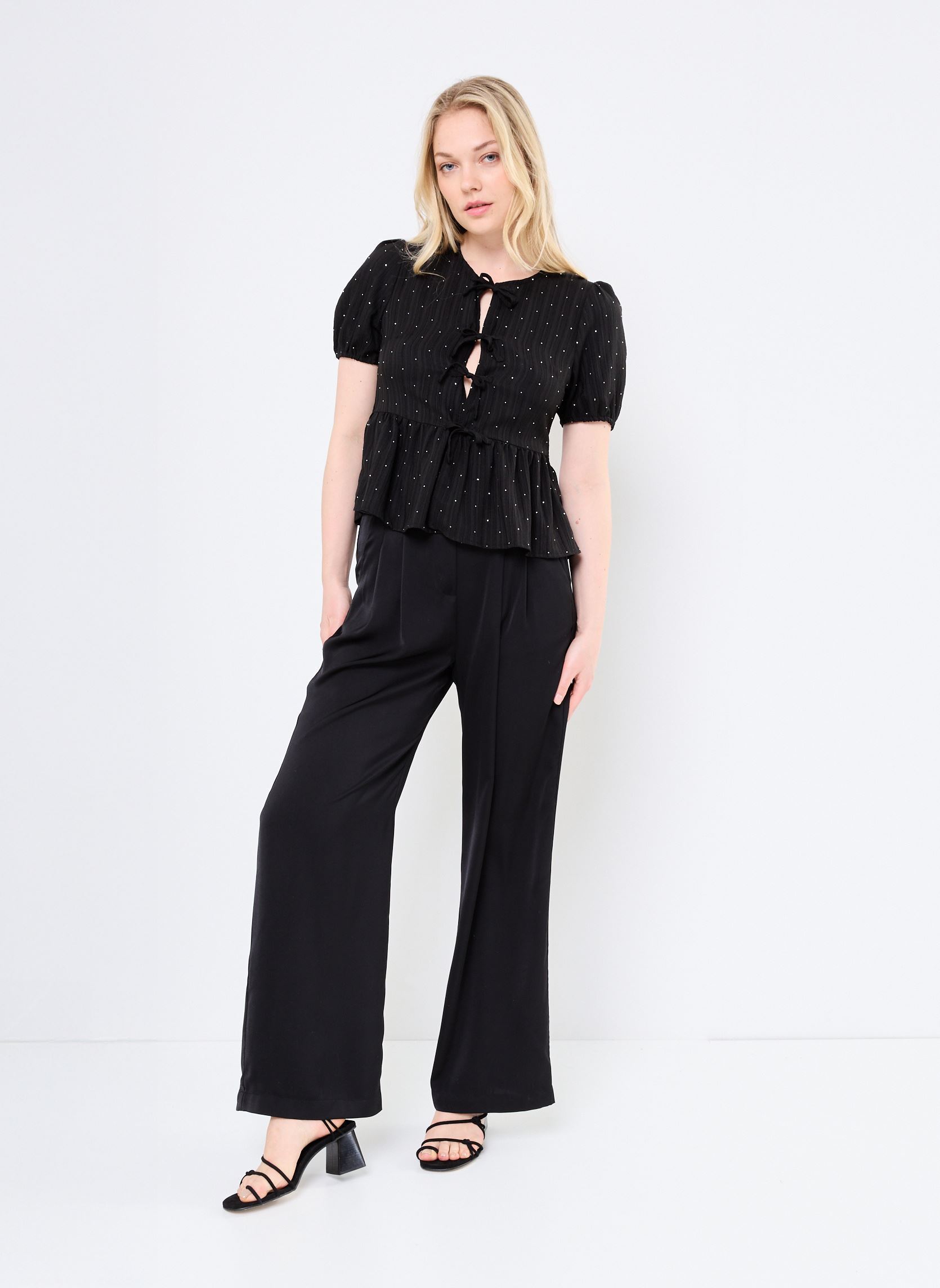 Pantaloni larghi Johan 00243 donna nero Suncoo Pantaloni larghi Johan 00243 donna nero Noir