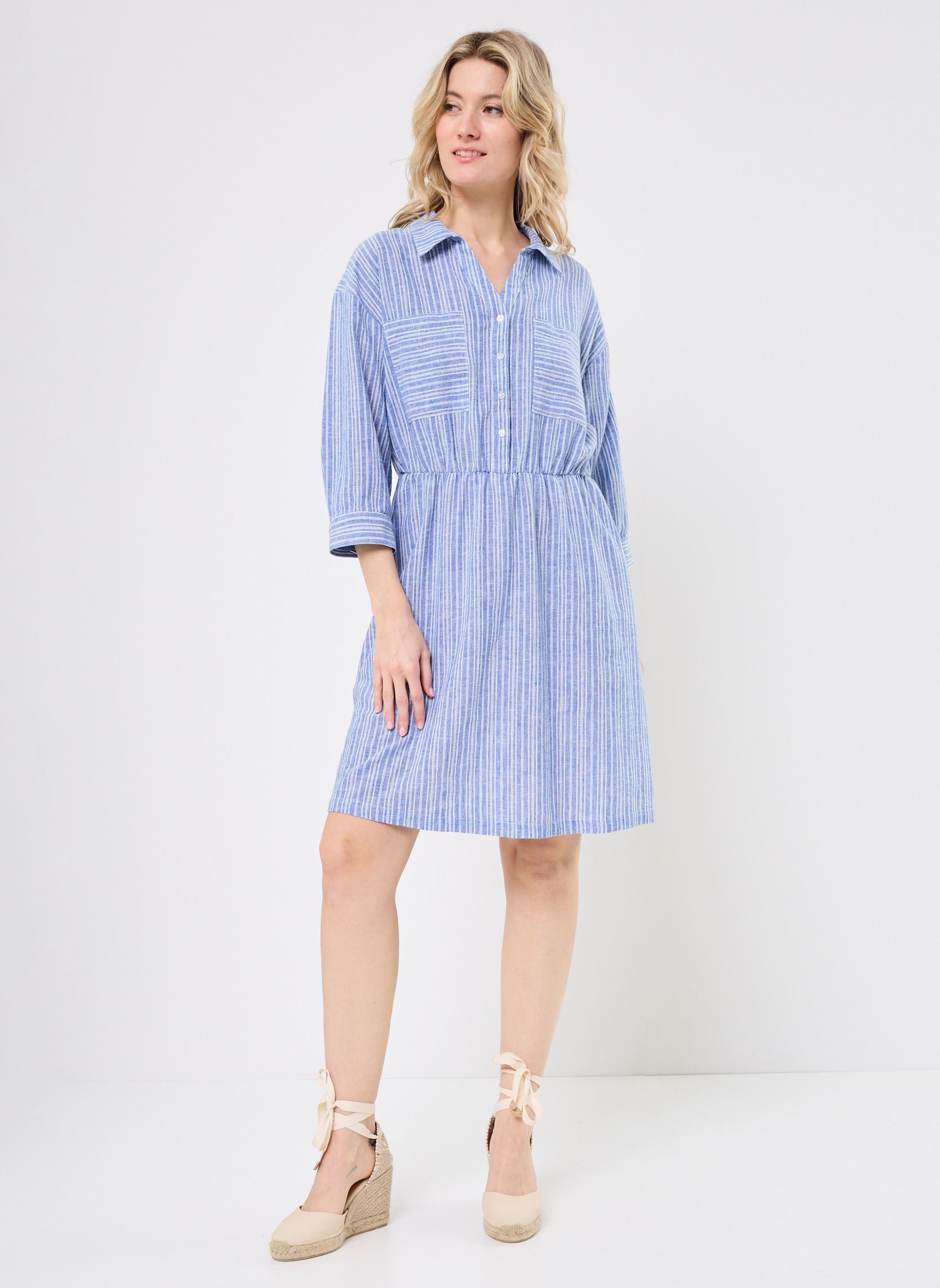 Jurken ROBE-RAYURES dames blauw Georgia Rose Jurken ROBE-RAYURES dames blauw IMP_RAYURE TRANSAT BLANC_BLEU