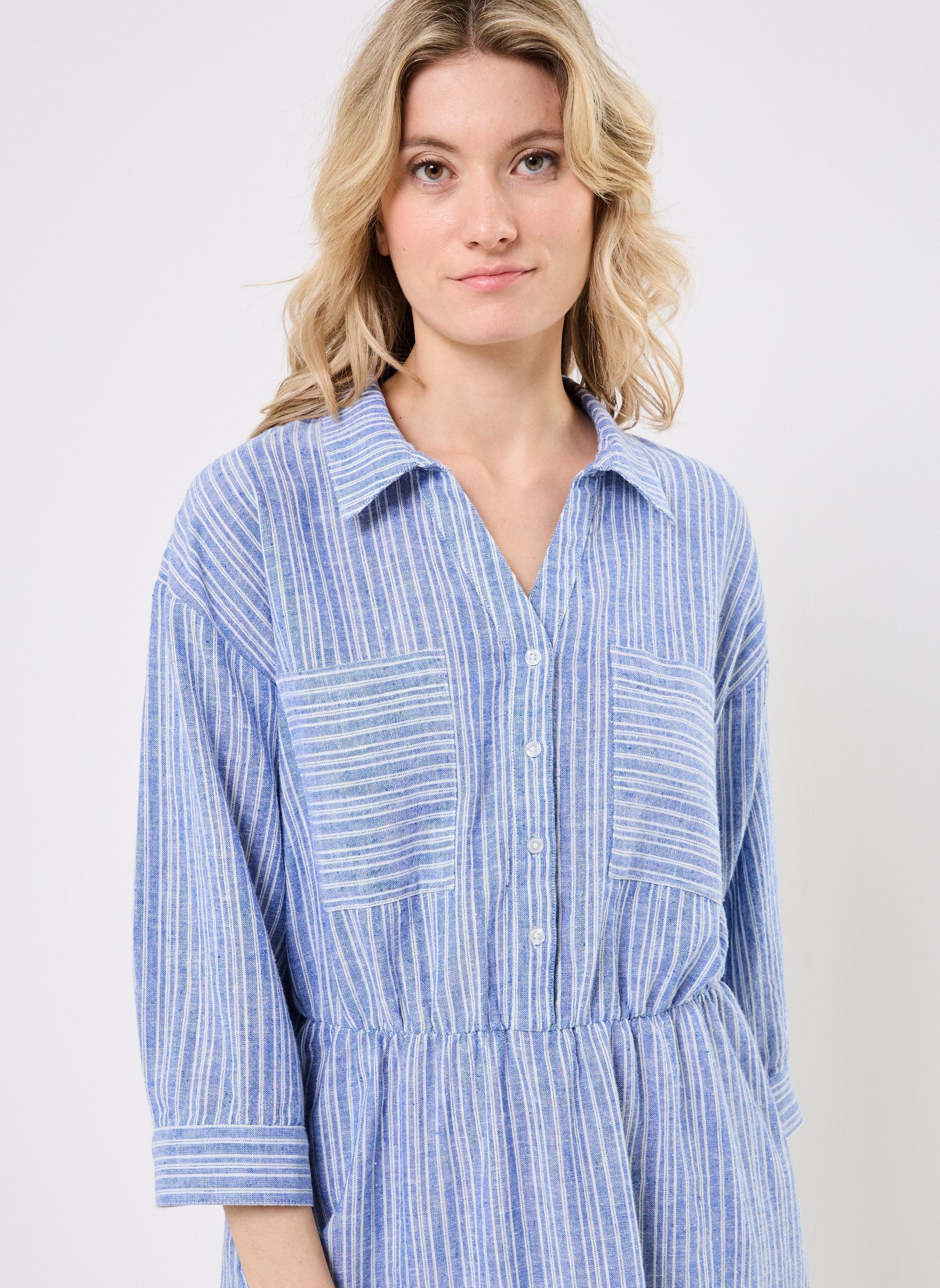 Jurken ROBE-RAYURES dames blauw Georgia Rose Jurken ROBE-RAYURES dames blauw IMP_RAYURE TRANSAT BLANC_BLEU