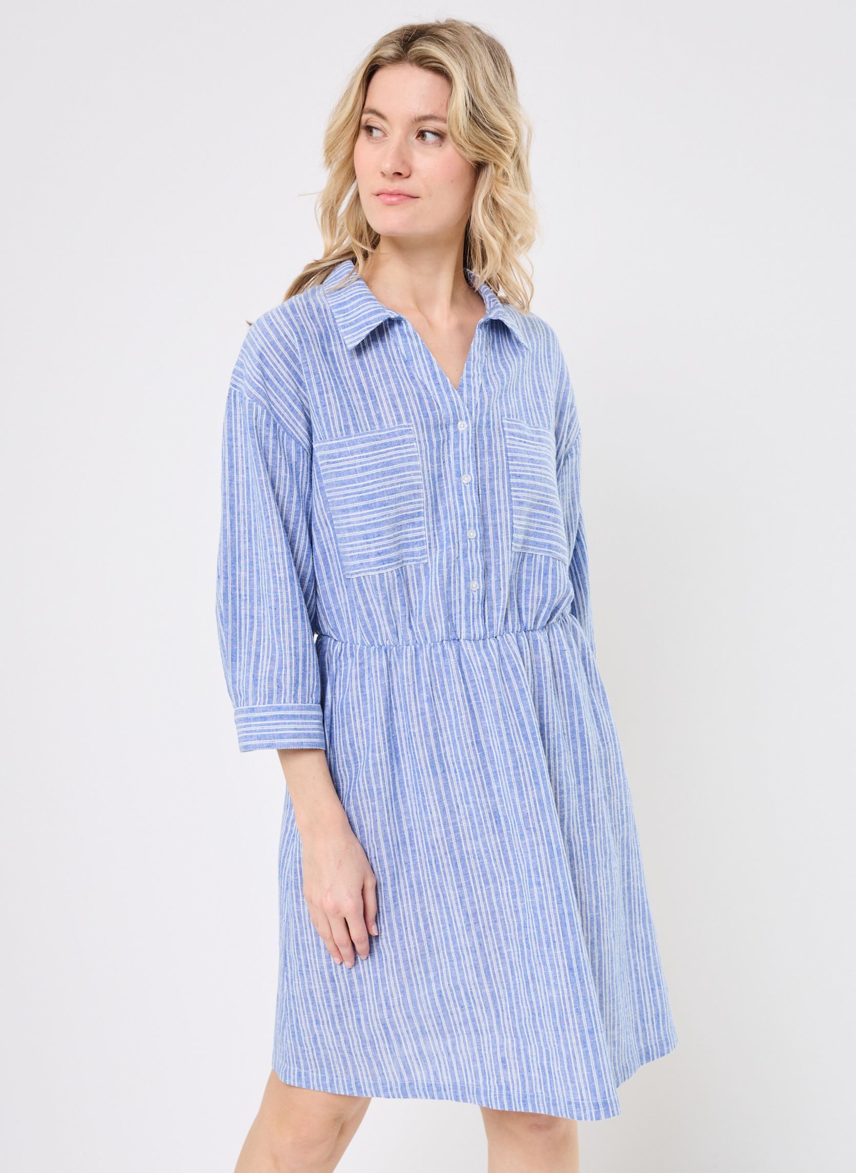 Jurken ROBE-RAYURES dames blauw Georgia Rose Jurken ROBE-RAYURES dames blauw IMP_RAYURE TRANSAT BLANC_BLEU