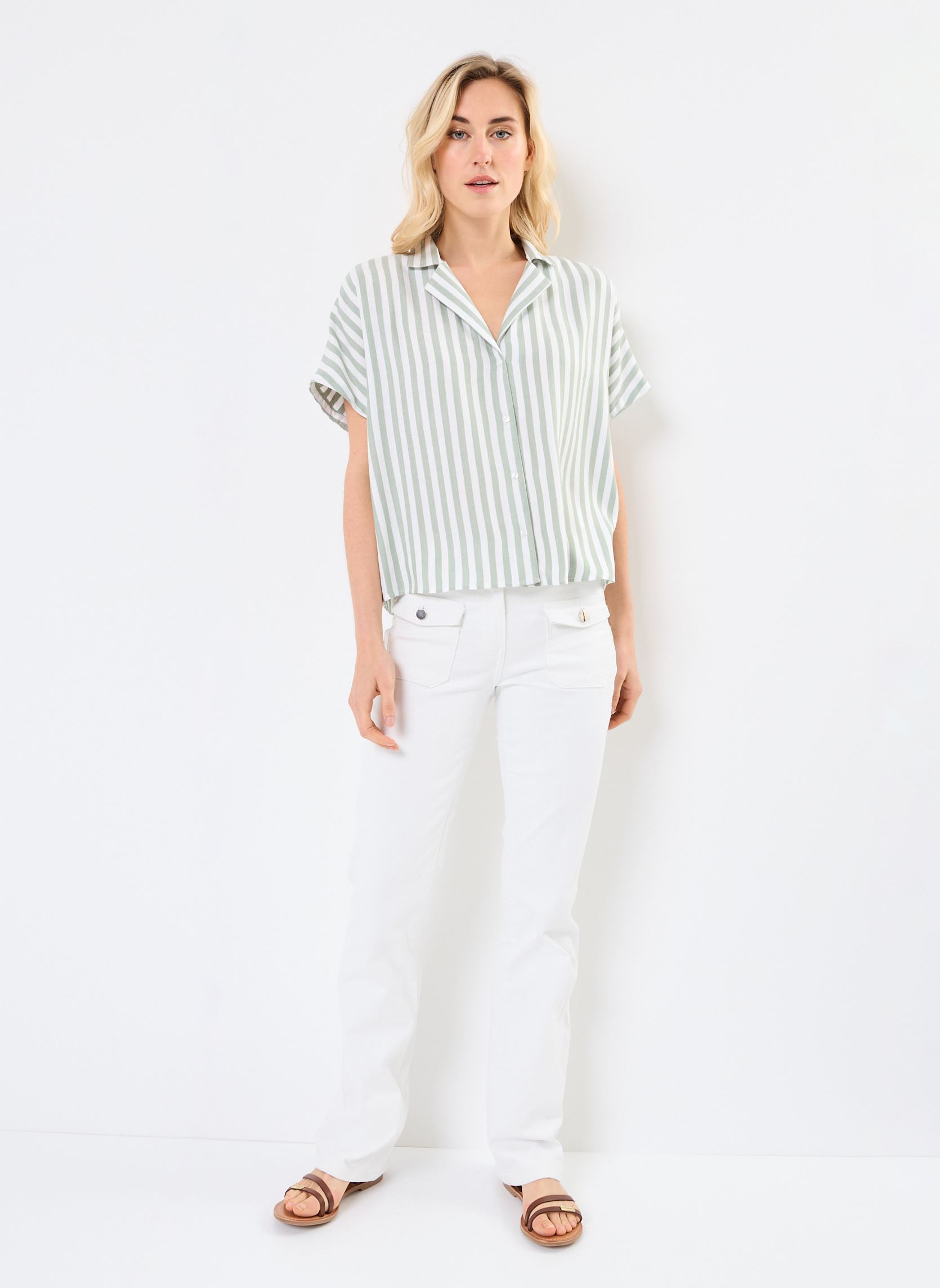 Kurzarm-Hemden CASABLANCA rayures damen grün Georgia Rose Kurzarm-Hemden CASABLANCA rayures damen grün Iceberg green