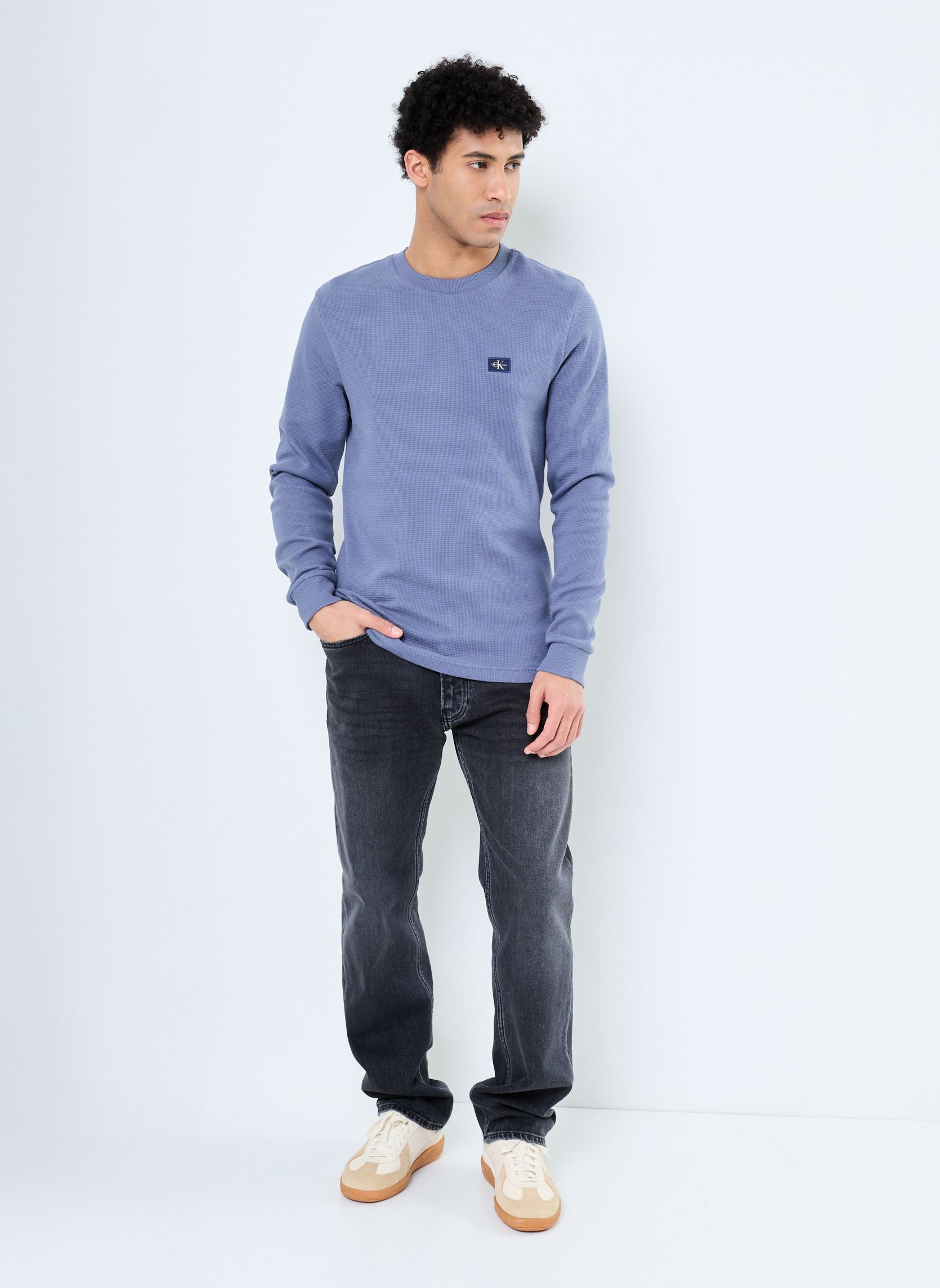 Tee-shirts manches longues Woven Label Waffle L J30J327117 homme gris Calvin Klein Jeans Tee-shirts manches longues Woven Label Waffle L J30J327117 homme gris GRISAILLE