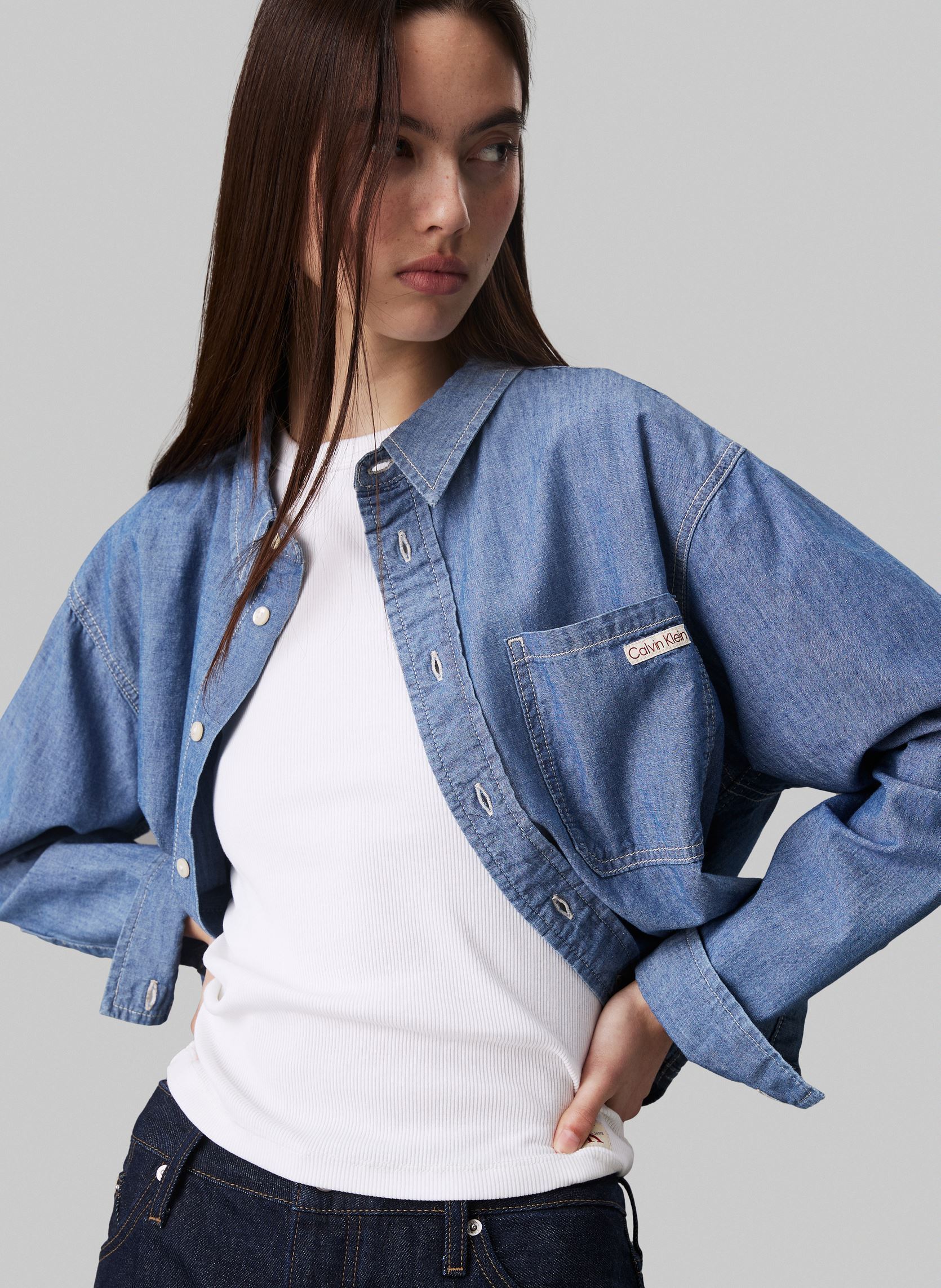 Kurzarm-Hemden Cropped Dad Denim Sh J20J225011 damen blau Calvin Klein Jeans Kurzarm-Hemden Cropped Dad Denim Sh J20J225011 damen blau DENIM MEDIUM