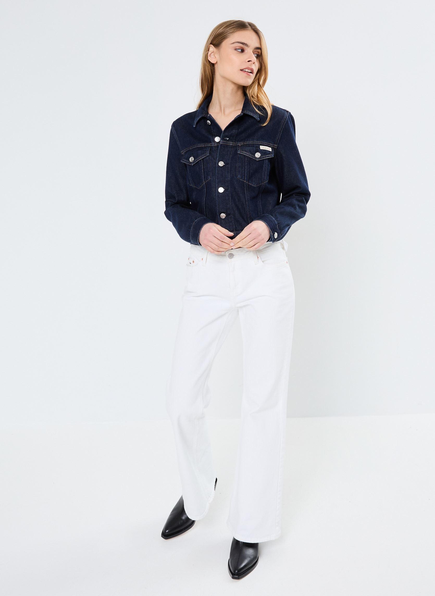 Vestes en jean Cropped 90'S Denim J J20J225066 femme bleu Calvin Klein Jeans Vestes en jean Cropped 90'S Denim J J20J225066 femme bleu DENIM RINSE