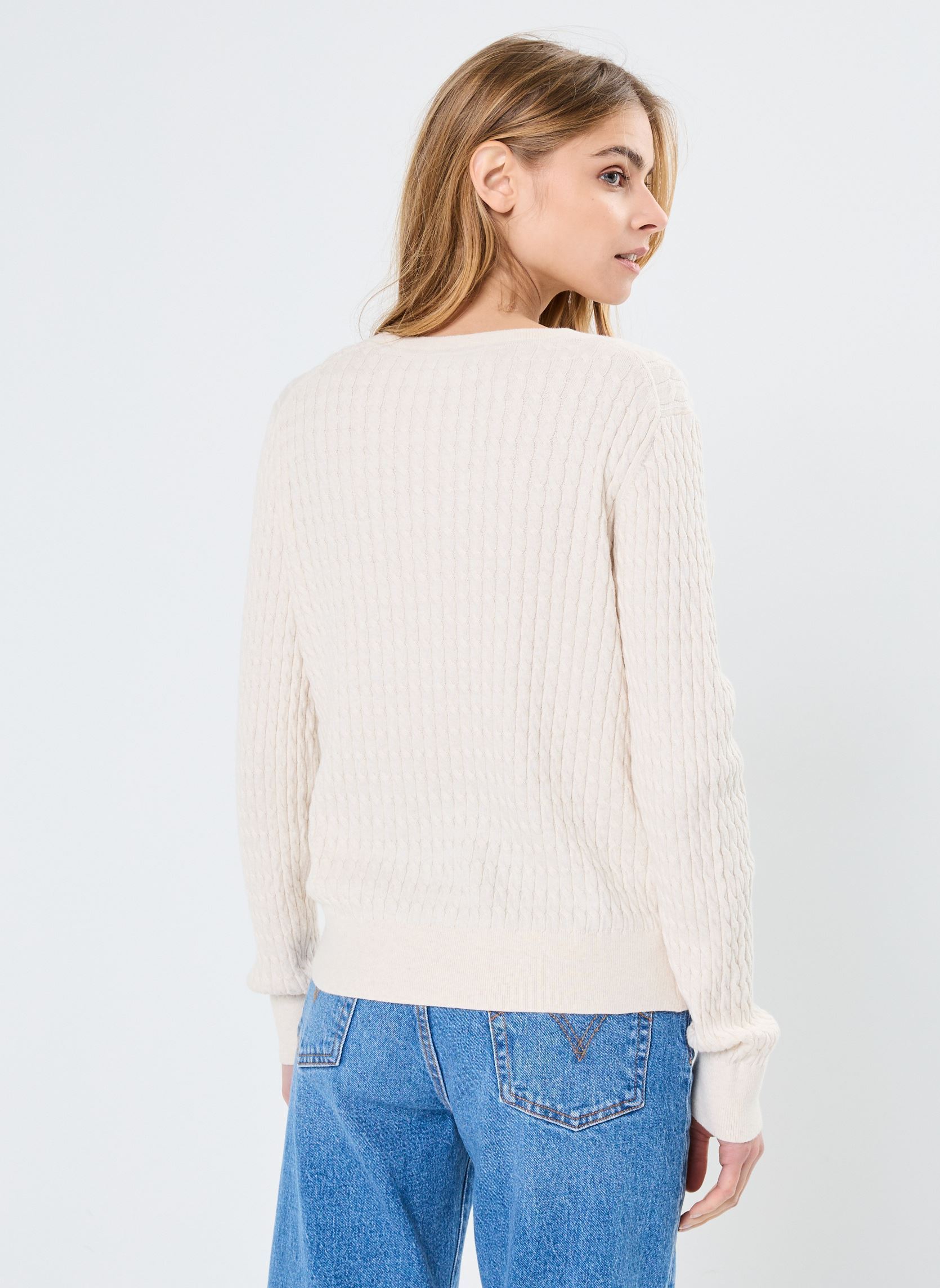 Pulls Co Cable Fine Gg V-N WW0WW44987 femme beige Tommy Hilfiger Pulls Co Cable Fine Gg V-N WW0WW44987 femme beige Heather Ivory Petal