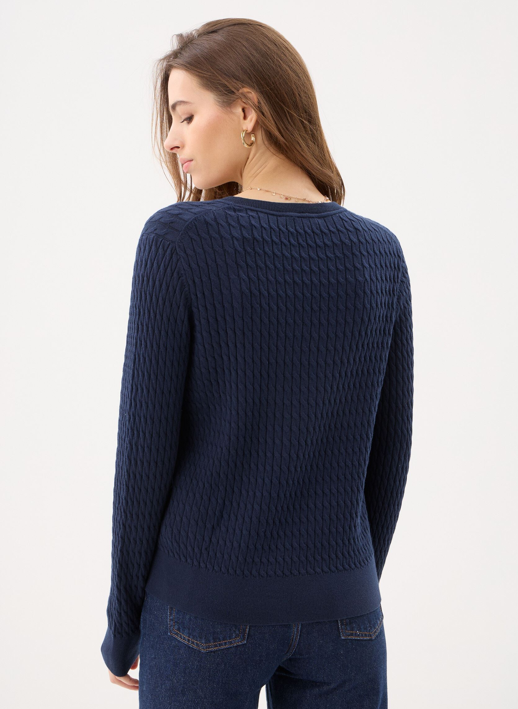 Pulls Co Cable Fine Gg V-N WW0WW44987 femme bleu Tommy Hilfiger Pulls Co Cable Fine Gg V-N WW0WW44987 femme bleu DARK NIGHT NAVY
