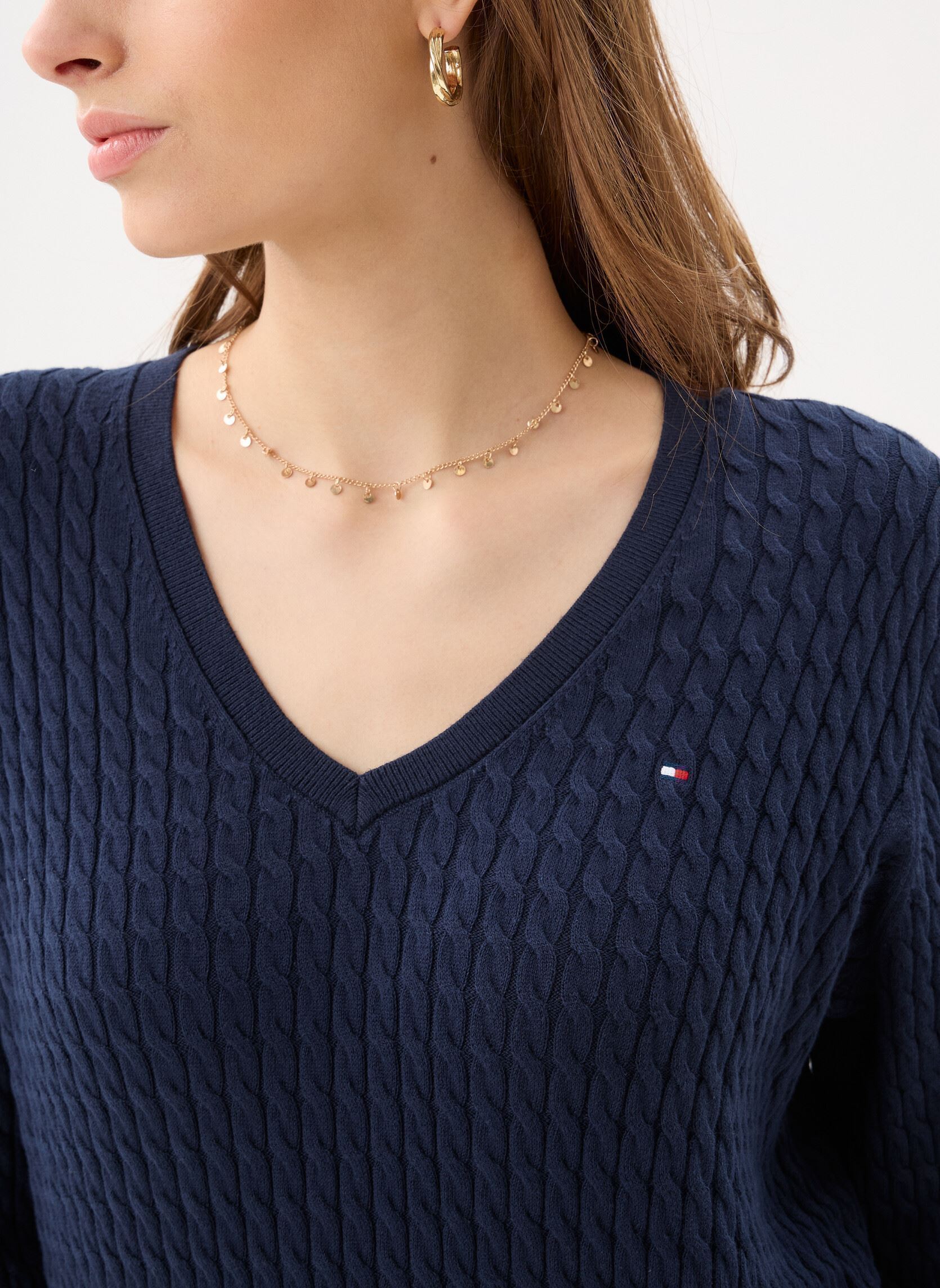 Pulls Co Cable Fine Gg V-N WW0WW44987 femme bleu Tommy Hilfiger Pulls Co Cable Fine Gg V-N WW0WW44987 femme bleu DARK NIGHT NAVY