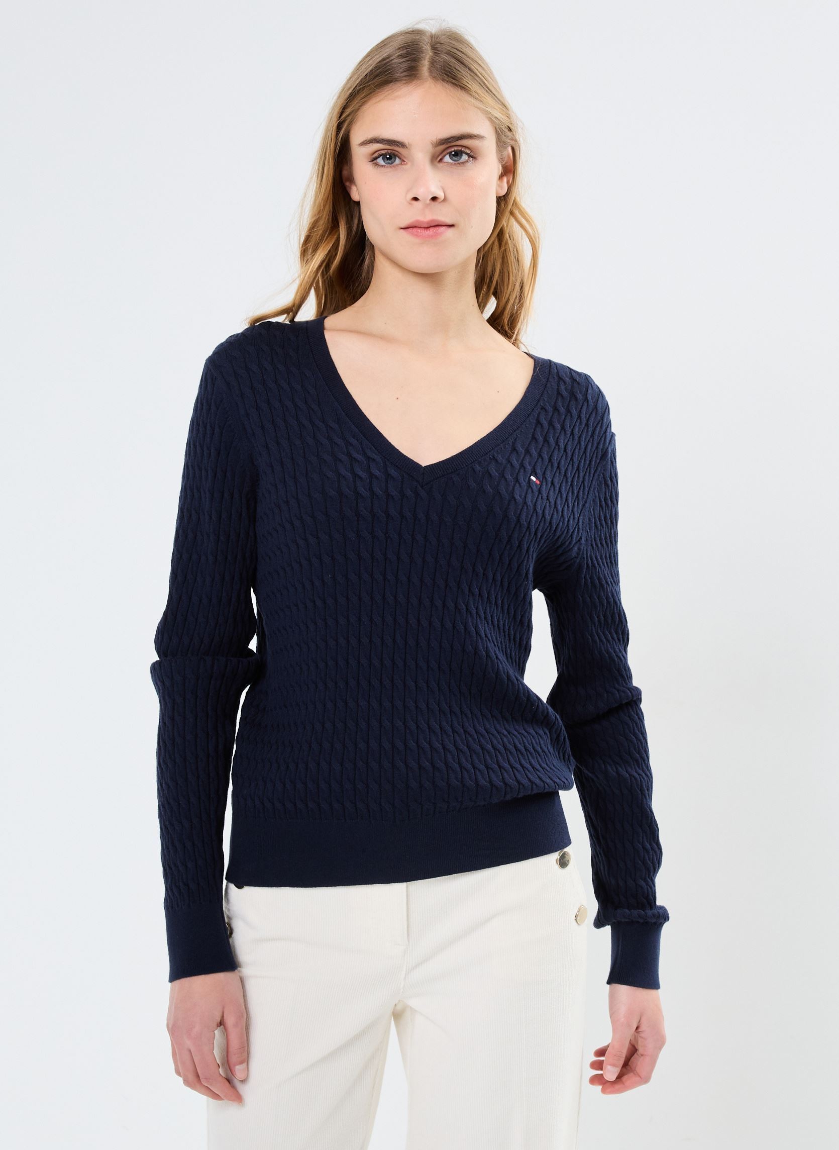 Pull Tommy Hilfiger CO CABLE FINE GG V NK LS SWT EU - vue 2