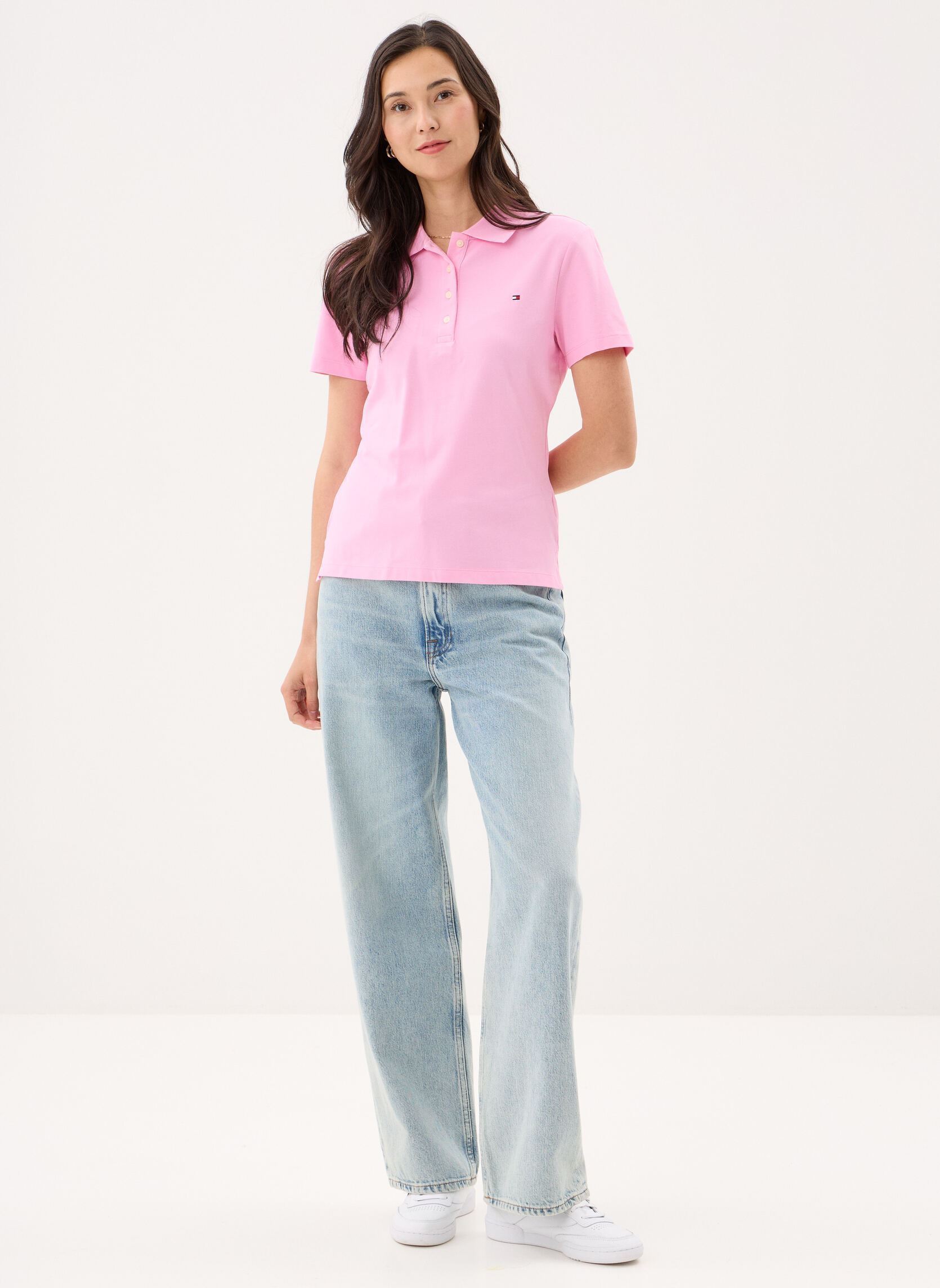 Kurzarm-Poloshirts 1985 Slim Pique Polo WW0WW43225 damen rosa Tommy Hilfiger Kurzarm-Poloshirts 1985 Slim Pique Polo WW0WW43225 damen rosa ROSE PETAL
