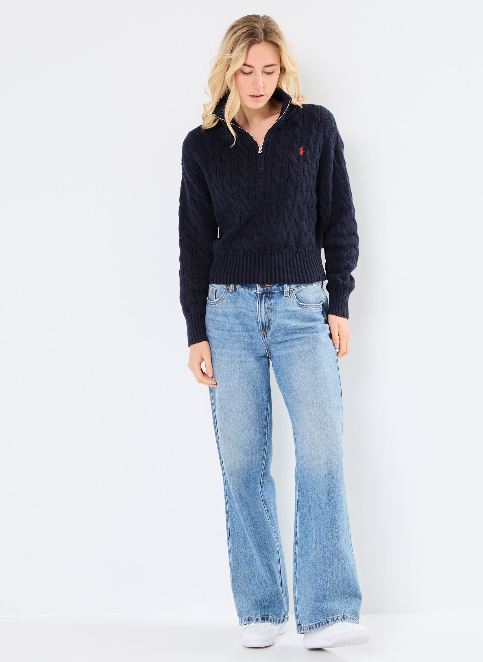 Pulls Pull demi-zippé en coton torsadé 2119634 femme bleu Polo Ralph Lauren Pulls Pull demi-zippé en coton torsadé 2119634 femme bleu HUNTER NAVY