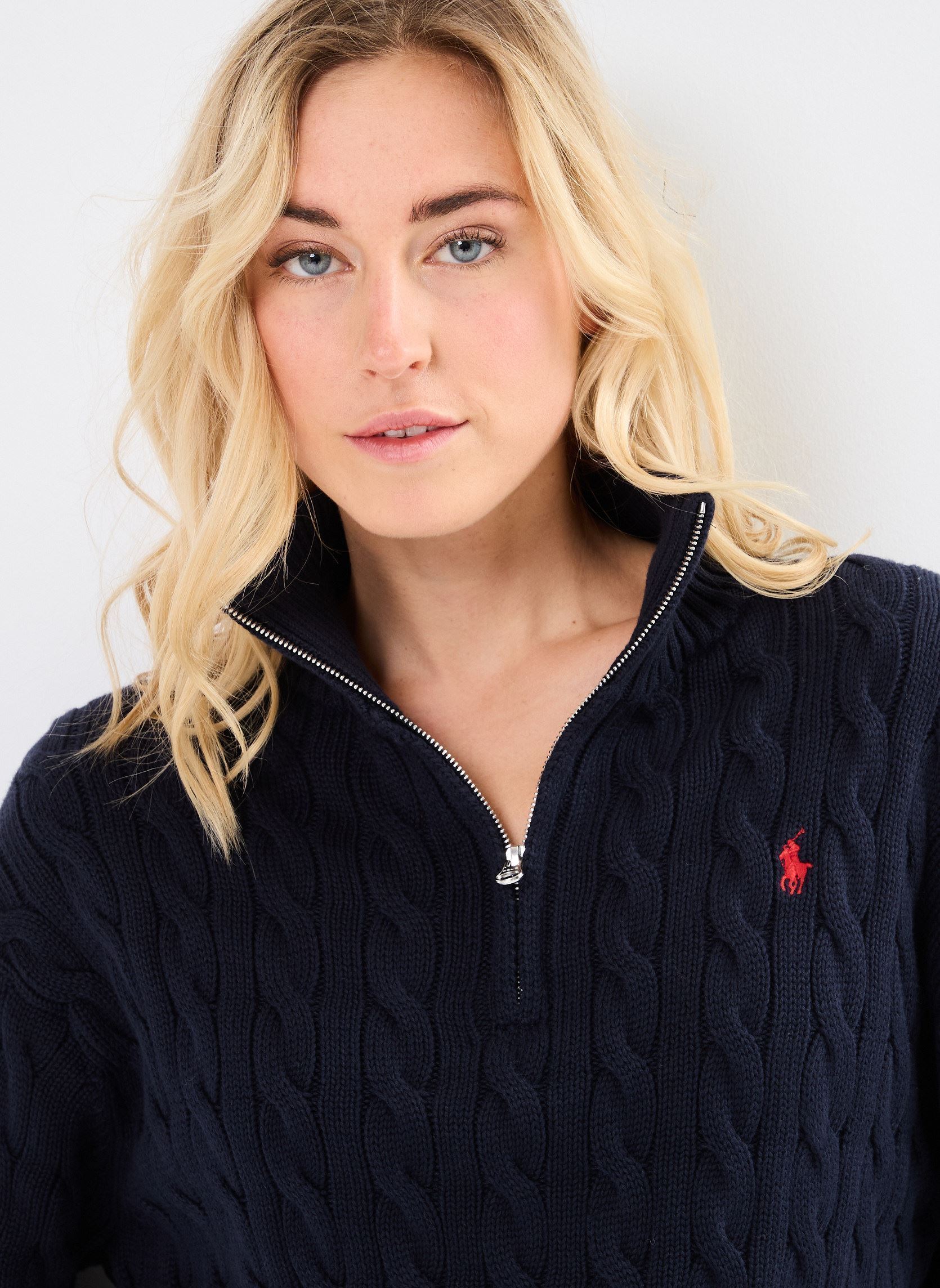 Pulls Pull demi-zippé en coton torsadé 2119634 femme bleu Polo Ralph Lauren Pulls Pull demi-zippé en coton torsadé 2119634 femme bleu HUNTER NAVY