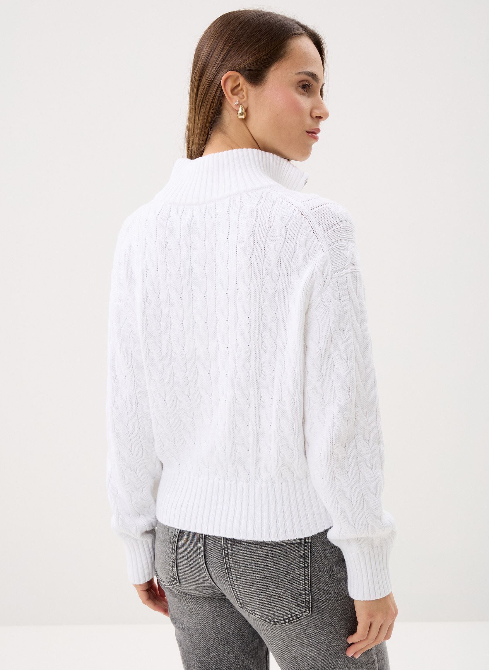 Pulls Pull demi-zippé en coton torsadé 2119634 femme blanc Polo Ralph Lauren Pulls Pull demi-zippé en coton torsadé 2119634 femme blanc WHITE