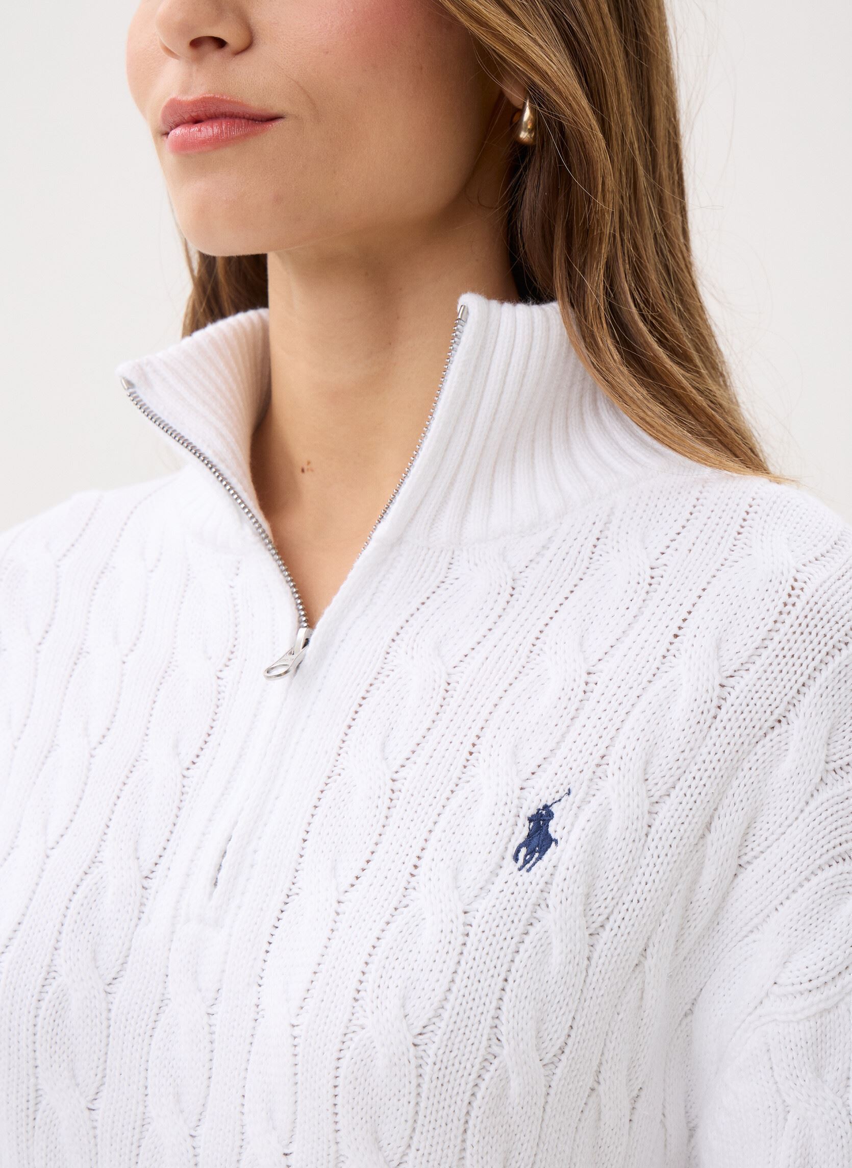 Pulls Pull demi-zippé en coton torsadé 2119634 femme blanc Polo Ralph Lauren Pulls Pull demi-zippé en coton torsadé 2119634 femme blanc WHITE