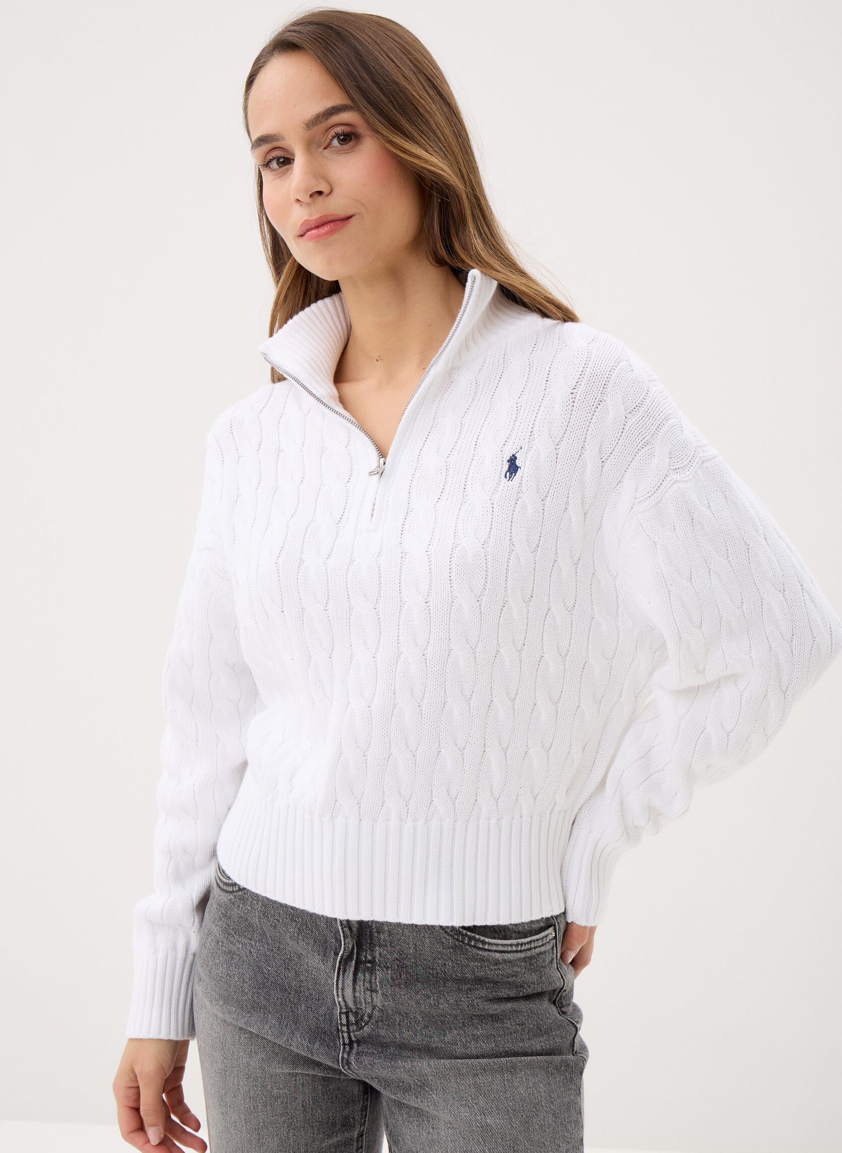 Vêtements Polo Ralph Lauren Pull demi zippé en coton torsadé 211963467 pour Femme - vue 1