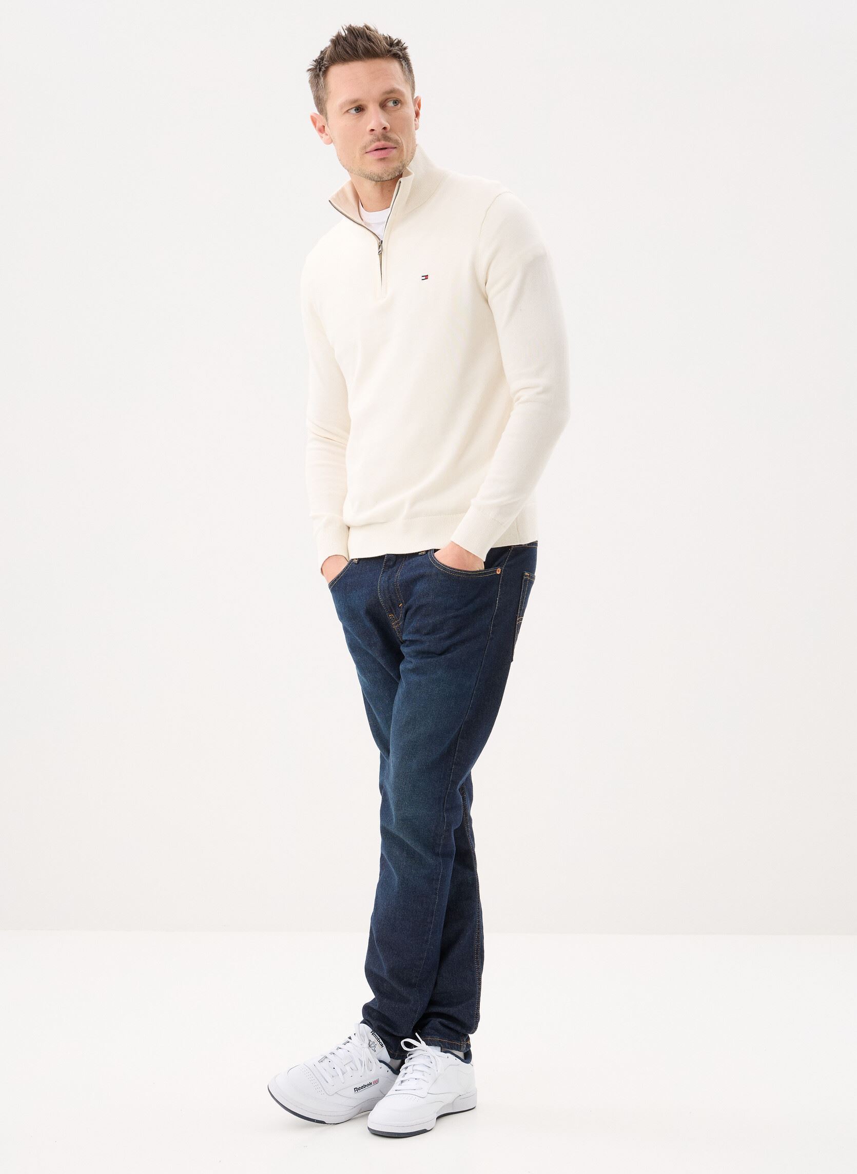 Pulls Essential Cotton Zip MW0MW37331 homme blanc Tommy Hilfiger Pulls Essential Cotton Zip MW0MW37331 homme blanc IVORY PETAL