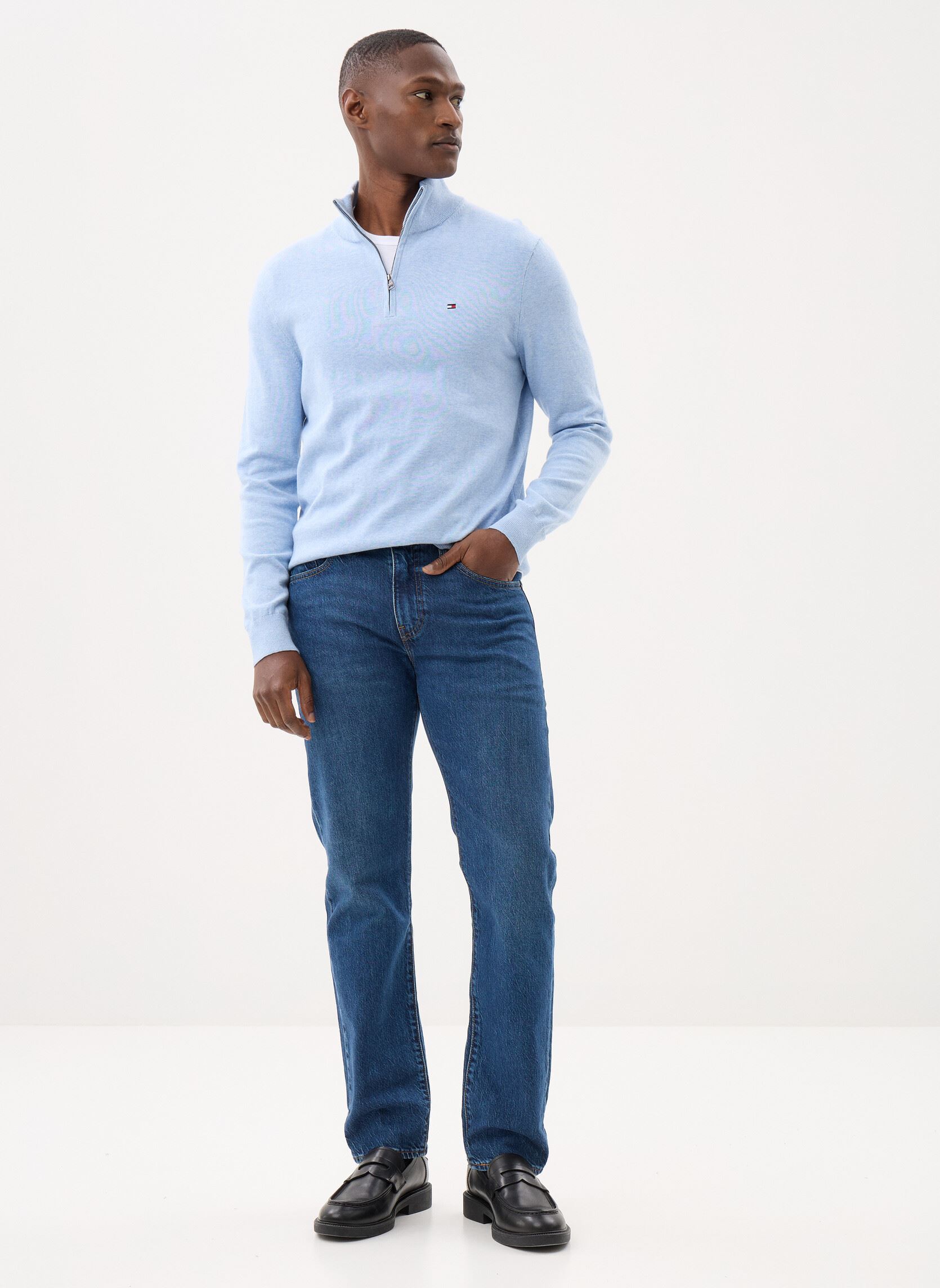 Pulls Essential Cotton Zip MW0MW37331 homme bleu Tommy Hilfiger Pulls Essential Cotton Zip MW0MW37331 homme bleu Vessel Blue Heather