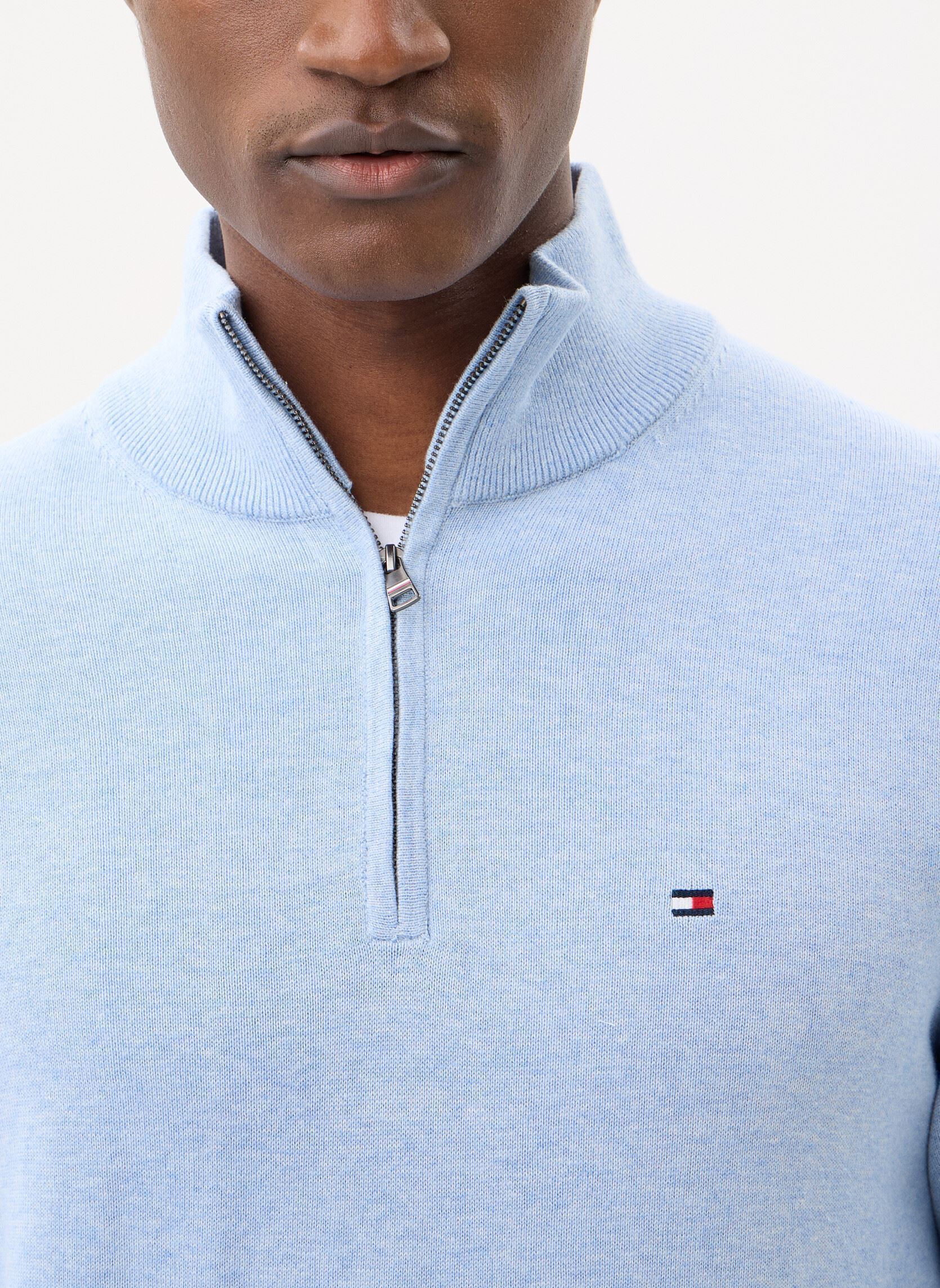 Pulls Essential Cotton Zip MW0MW37331 homme bleu Tommy Hilfiger Pulls Essential Cotton Zip MW0MW37331 homme bleu Vessel Blue Heather